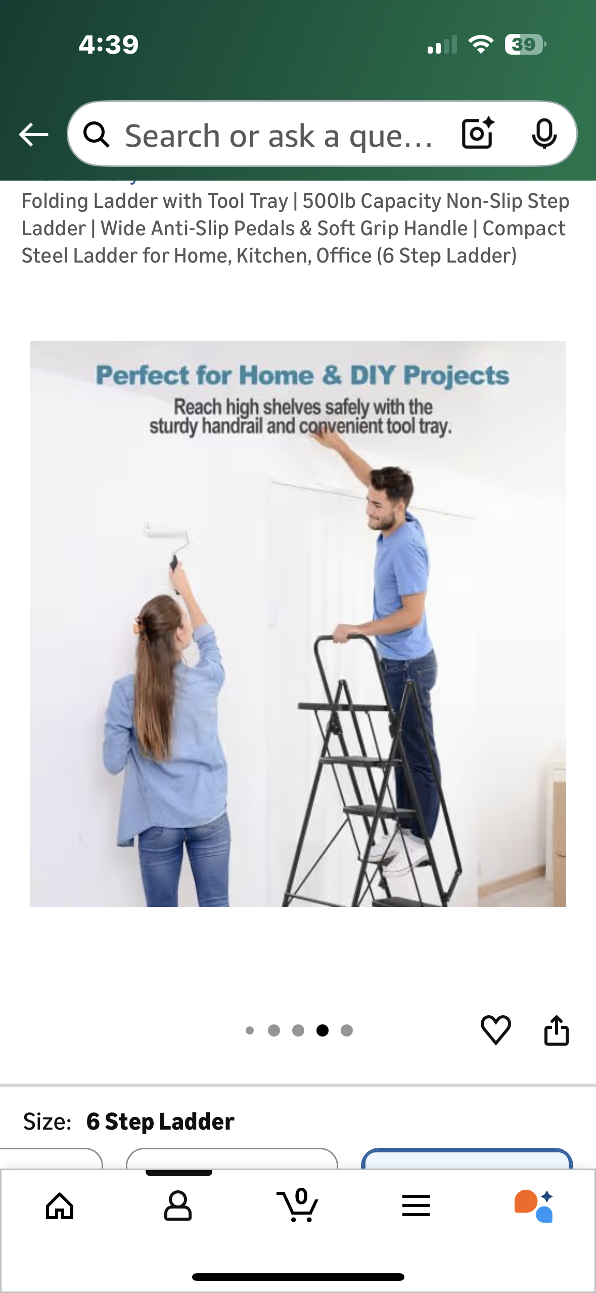 Folding Ladder with Tool Tray | 500lb Capacity Non-Slip Step Ladder | Wide Anti-Slip Pedals & Soft Grip Handle | Compact Steel Ladder for Home, Kitchen, Office (6 Step Ladder) (G923)