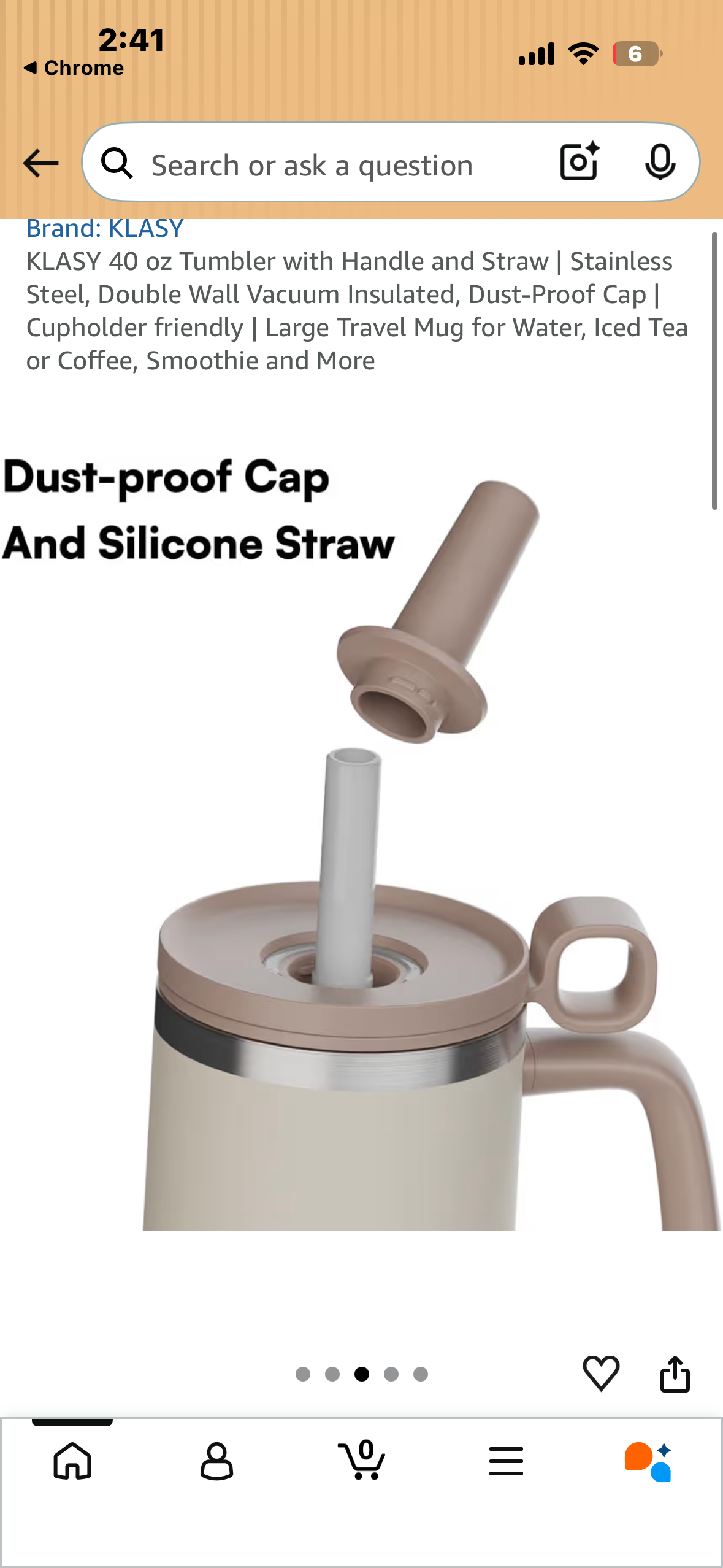 KLASY 40 oz Tumbler with Handle and Straw | Stainless Steel, Double Wall Vacuum Insulated, Dust-Proof Cap | Cupholder friendly | Large Travel Mug for Water, Iced Tea or Coffee, Smoothie and More