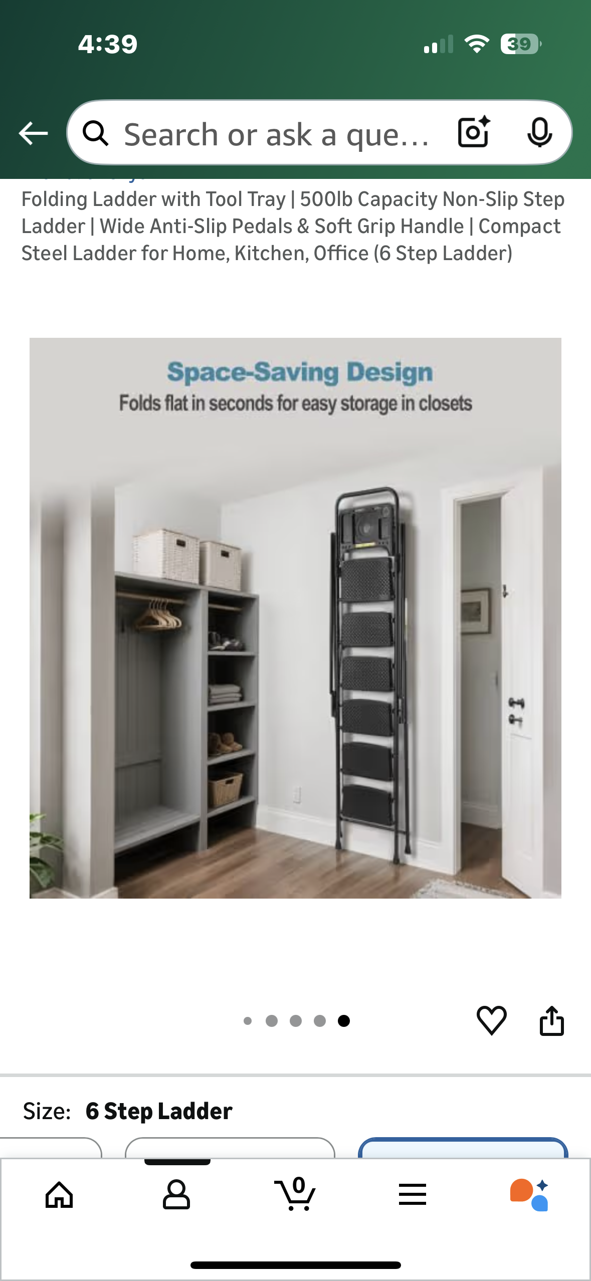 Folding Ladder with Tool Tray | 500lb Capacity Non-Slip Step Ladder | Wide Anti-Slip Pedals & Soft Grip Handle | Compact Steel Ladder for Home, Kitchen, Office (6 Step Ladder) (G923)