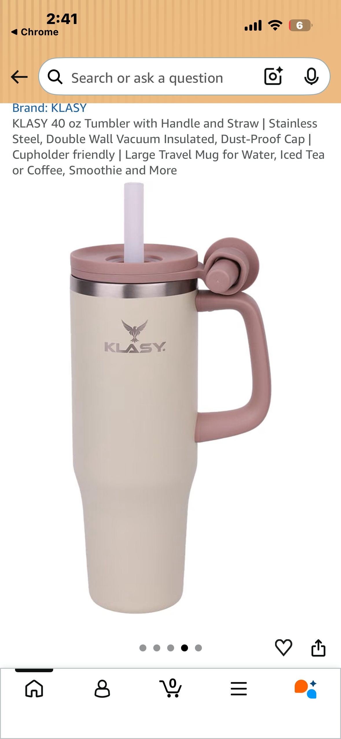 KLASY 40 oz Tumbler with Handle and Straw | Stainless Steel, Double Wall Vacuum Insulated, Dust-Proof Cap | Cupholder friendly | Large Travel Mug for Water, Iced Tea or Coffee, Smoothie and More