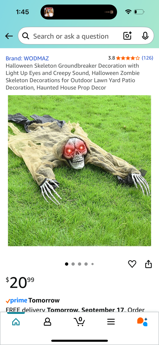 Halloween Skeleton Groundbreaker Decoration with Light Up Eyes and Creepy Sound, Halloween Zombie Skeleton Decorations for Outdoor Lawn Yard Patio Decoration, Haunted House Prop Decor