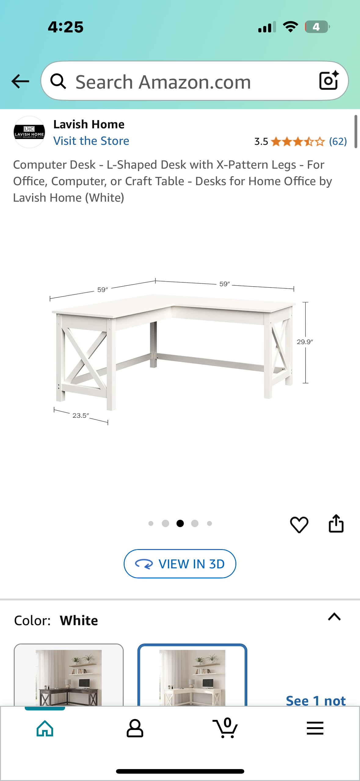 Computer Desk - L-Shaped Desk with X-Pattern Legs - For Office, Computer, or Craft Table  (White) (O443)