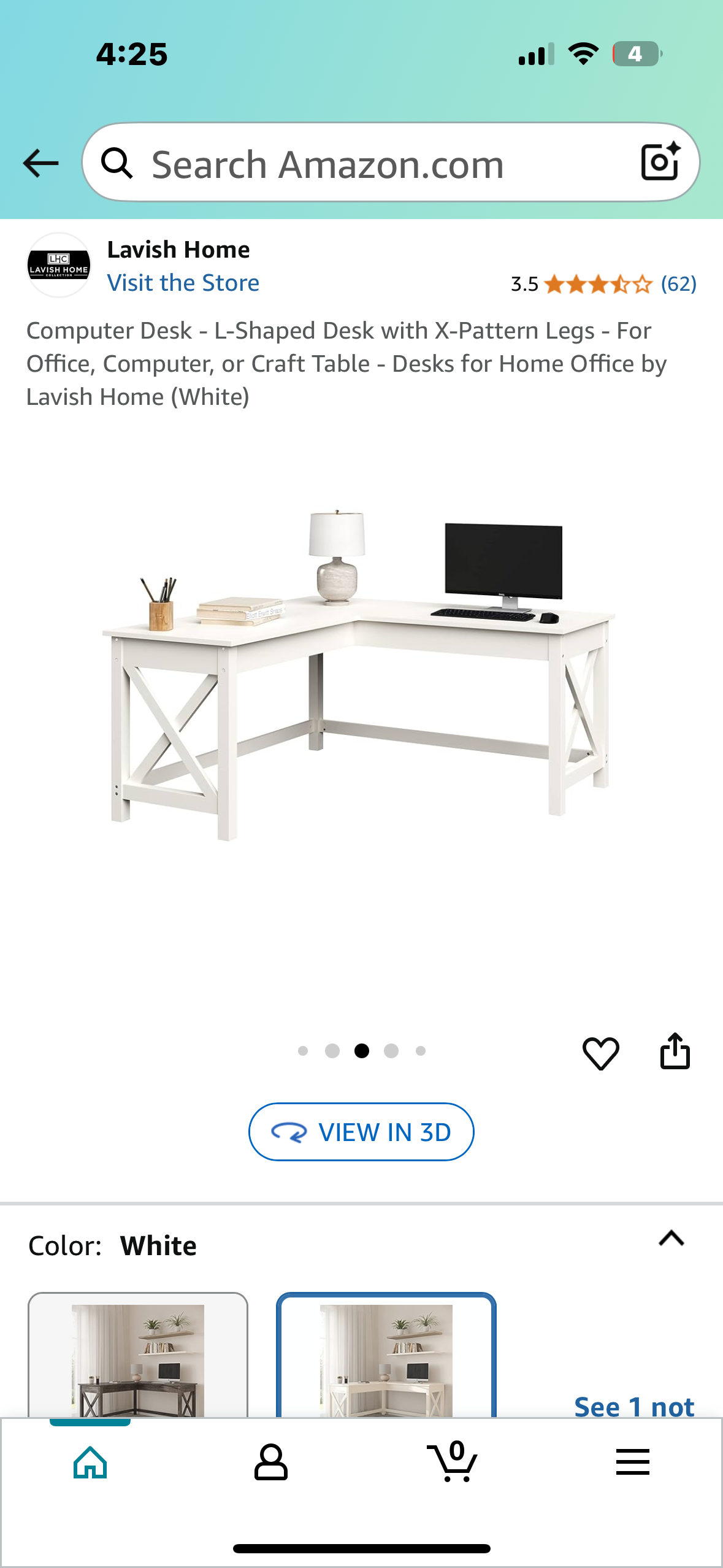 Computer Desk - L-Shaped Desk with X-Pattern Legs - For Office, Computer, or Craft Table  (White) (O443)