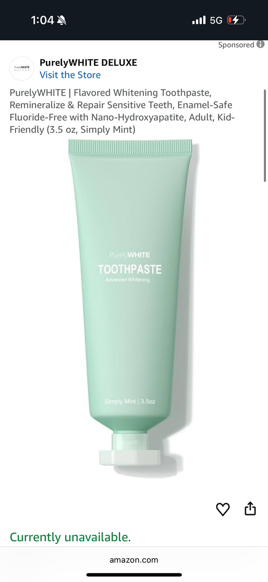 PurelyWHITE | Flavored Whitening Toothpaste, Remineralize & Repair Sensitive Teeth, Enamel-Safe Fluoride-Free with Nano-Hydroxyapatite, Adult, Kid-Friendly (3.5 oz, Simply Mint)