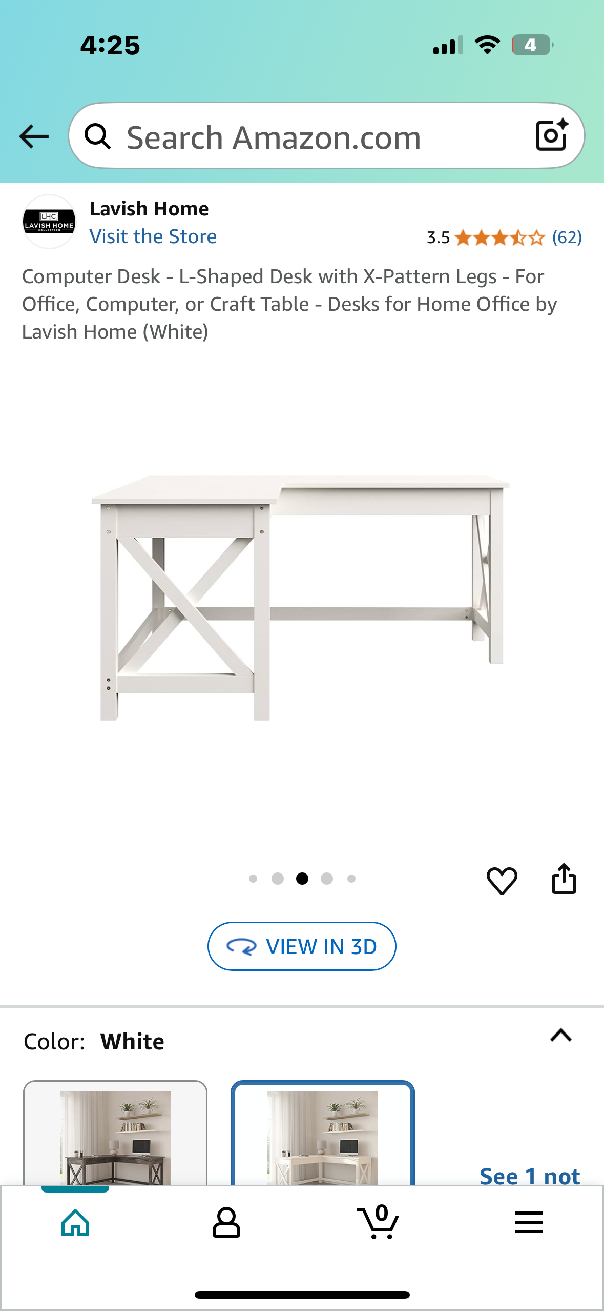 Computer Desk - L-Shaped Desk with X-Pattern Legs - For Office, Computer, or Craft Table  (White) (O443)