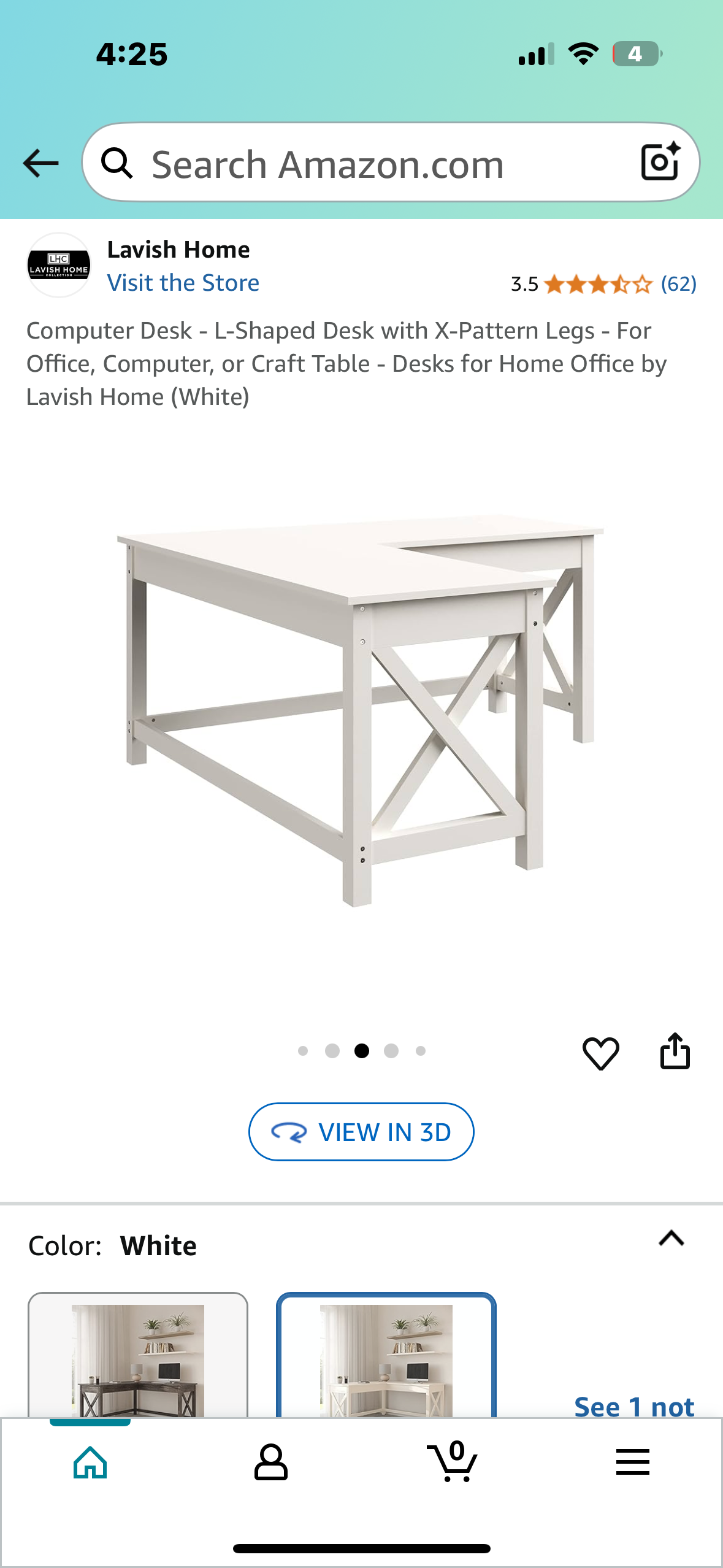 Computer Desk - L-Shaped Desk with X-Pattern Legs - For Office, Computer, or Craft Table  (White) (O443)