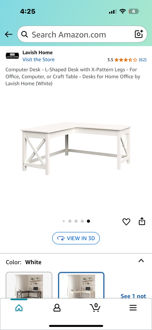 Computer Desk - L-Shaped Desk with X-Pattern Legs - For Office, Computer, or Craft Table  (White) (O443)