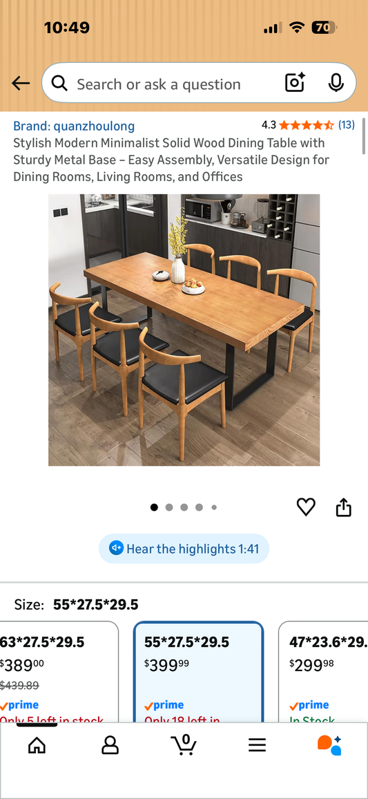 Stylish Modern Minimalist Solid Wood Dining Table with Sturdy Metal Base – Easy Assembly, Versatile Design for Dining Rooms, Living Rooms, and Offices (L1194)￼