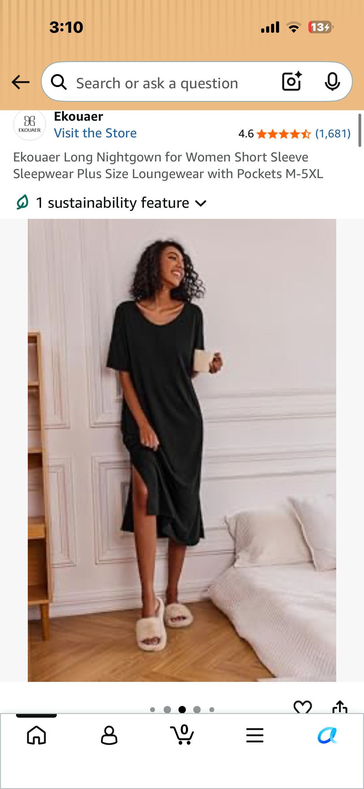 Ekouaer Long Nightgown for Women Short Sleeve Sleepwear Plus Size Loungewear with Pockets (Size Large)