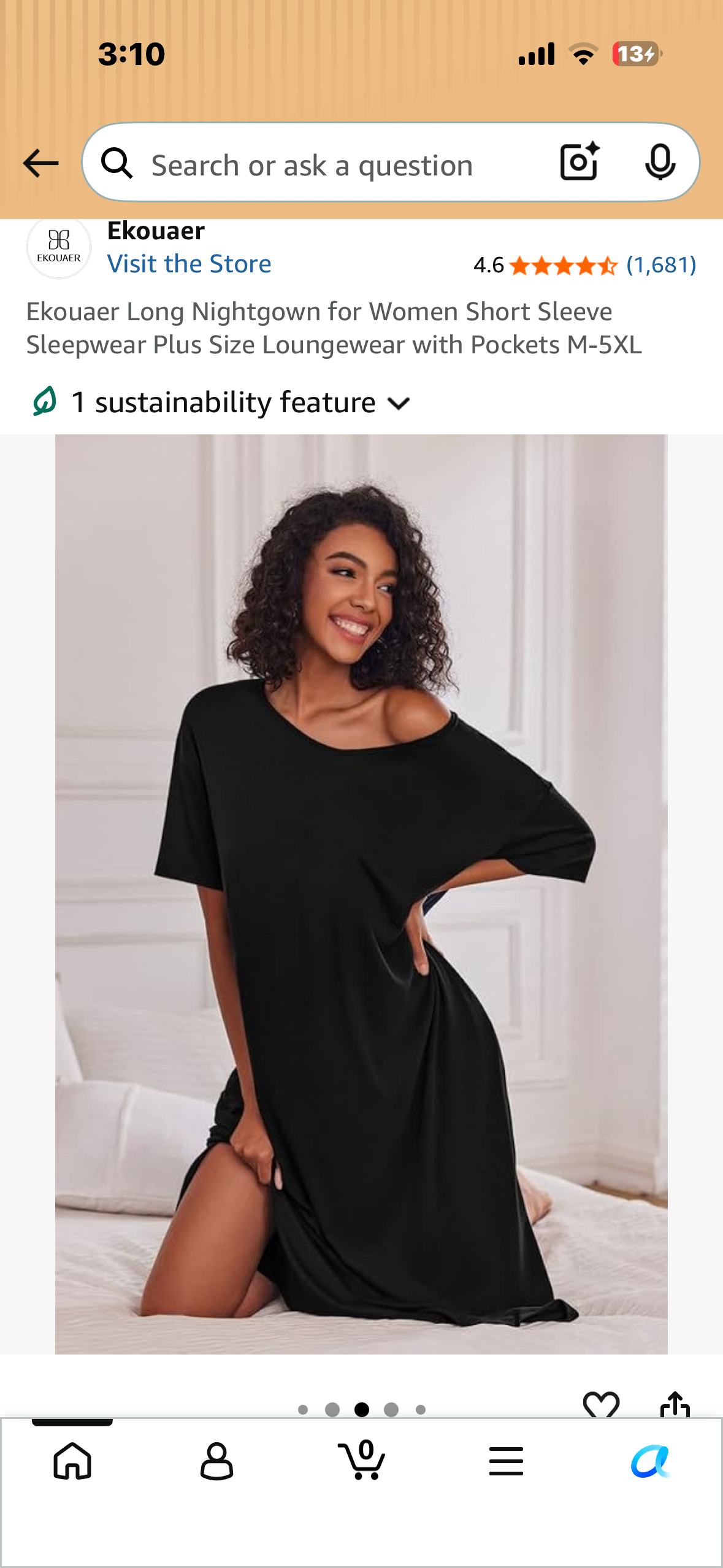 Ekouaer Long Nightgown for Women Short Sleeve Sleepwear Plus Size Loungewear with Pockets (Size Large)