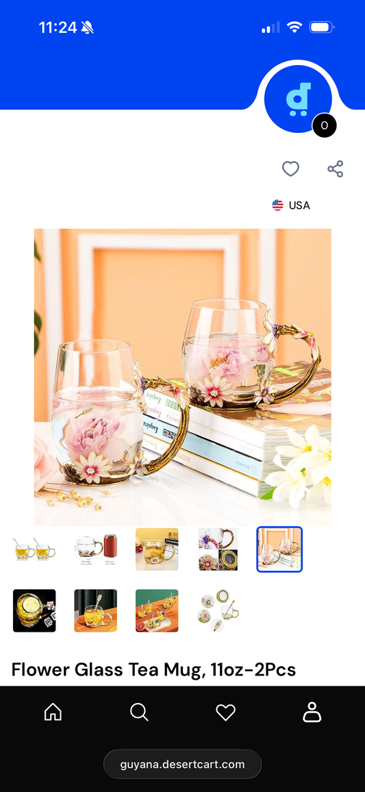 COAWG Flower Glass Tea Mug, 11oz-2Pcs Handmade Butterfly and Blue Rose Glass Cup with Handle, Unique Personalized Birthday Women Mother Grandma Teachers