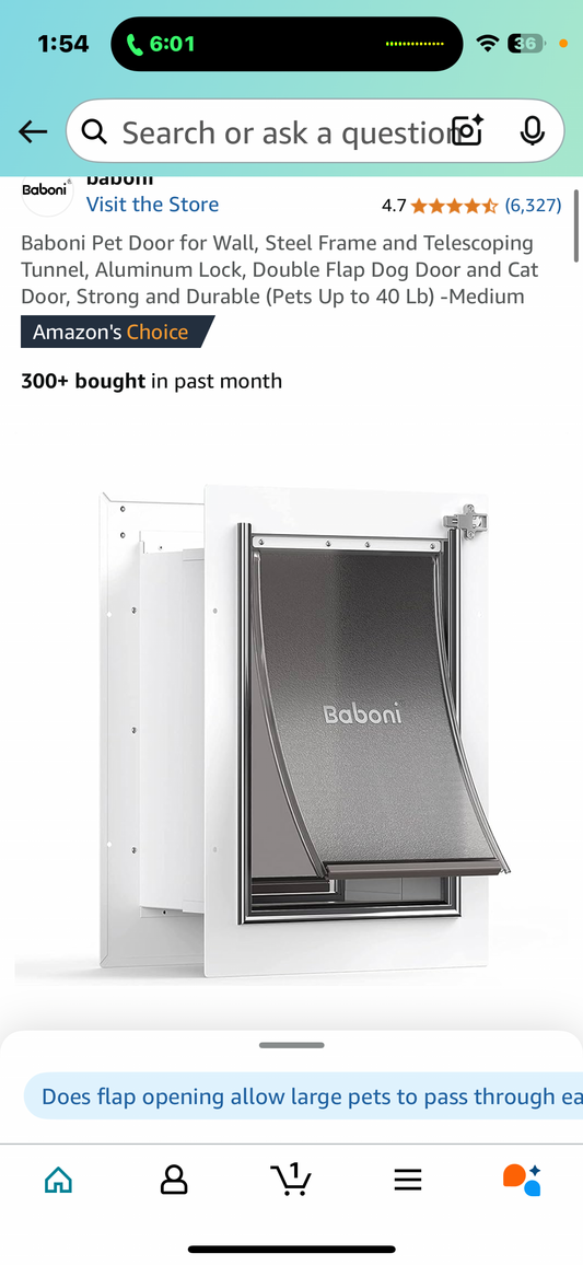 Baboni Pet Door for Wall, Steel Frame and Telescoping Tunnel, Aluminum Lock, Double Flap Dog Door and Cat Door, Strong and Durable (Pets Up to 40 Lb) -Medium