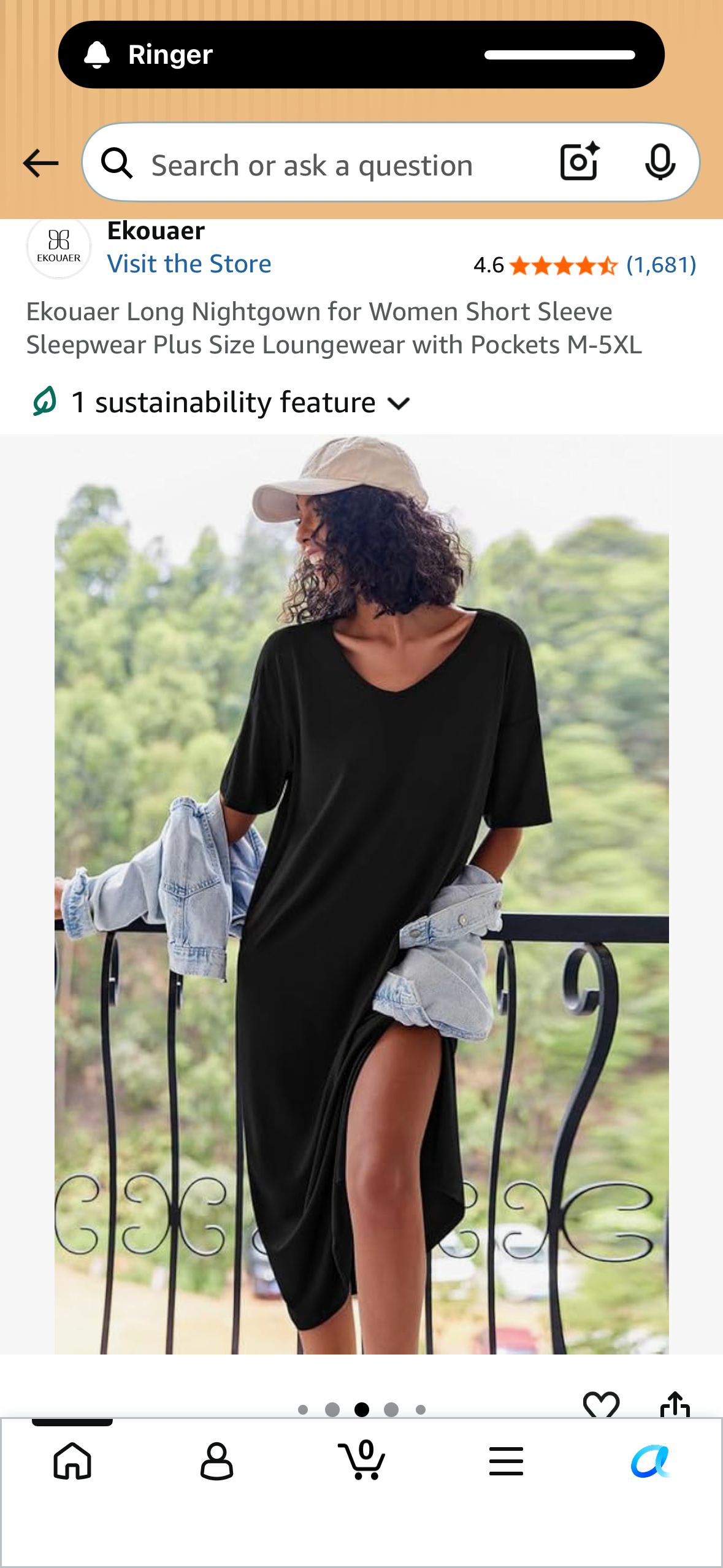 Ekouaer Long Nightgown for Women Short Sleeve Sleepwear Plus Size Loungewear with Pockets (Size Large)