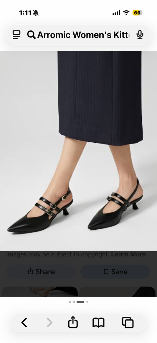 Arromic Women's Kitten Heels Two-Strap Mary Jane Slingback Pointed Toe Pumps Low Heel Ankle Strap Dress Shoes for Work, Wedding, and Formal Occasions (Size 9)