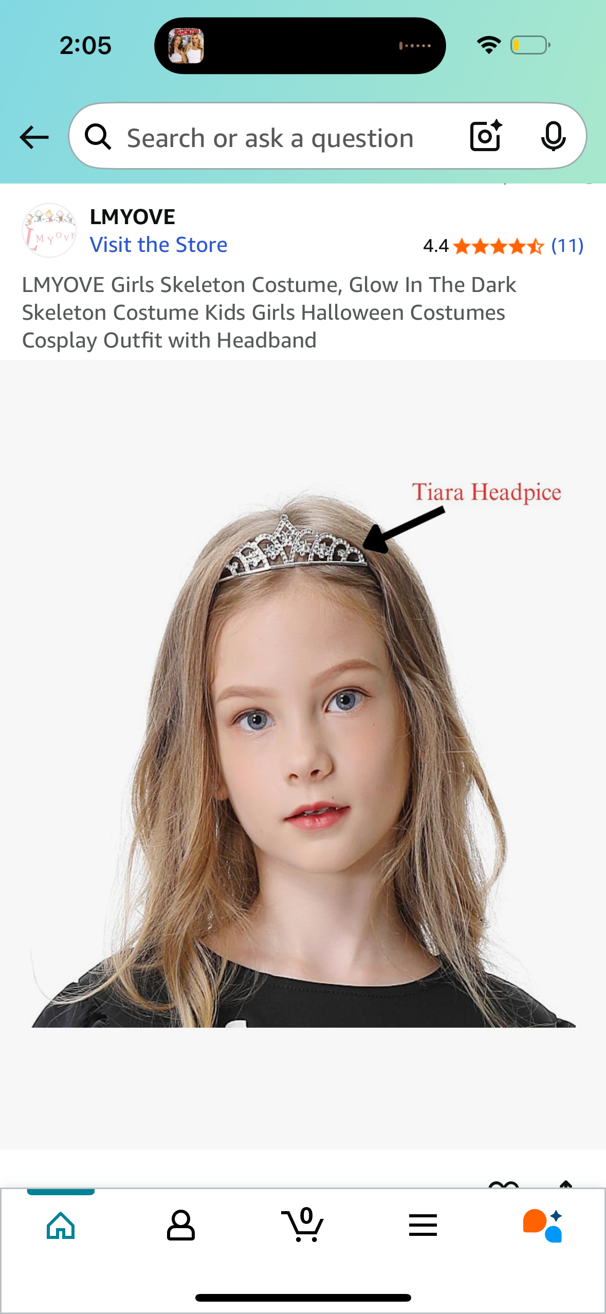Girls Skeleton Costume with Tiara (Size X-Large)