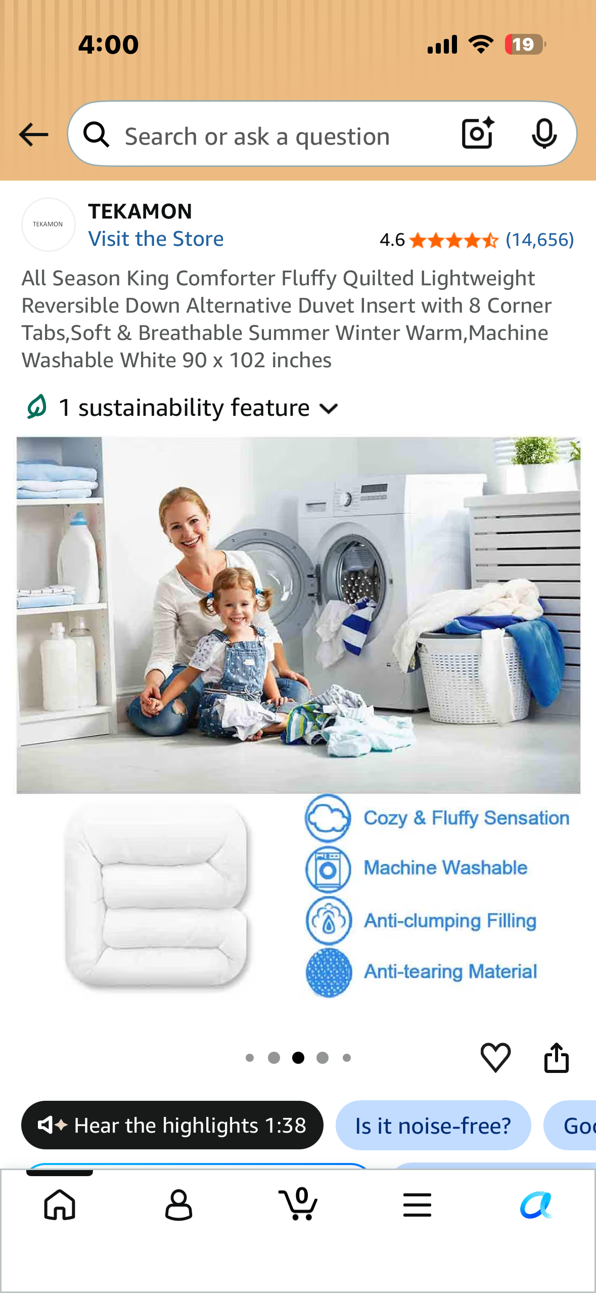 All Season King Comforter, Fluffy, Quilted, Lightweight, Reversible Down Alternative, Duvet Insert with 8 Corner Tabs,Soft & Breathable Summer and Winter, Machine Washable White 90 x 102 inches
