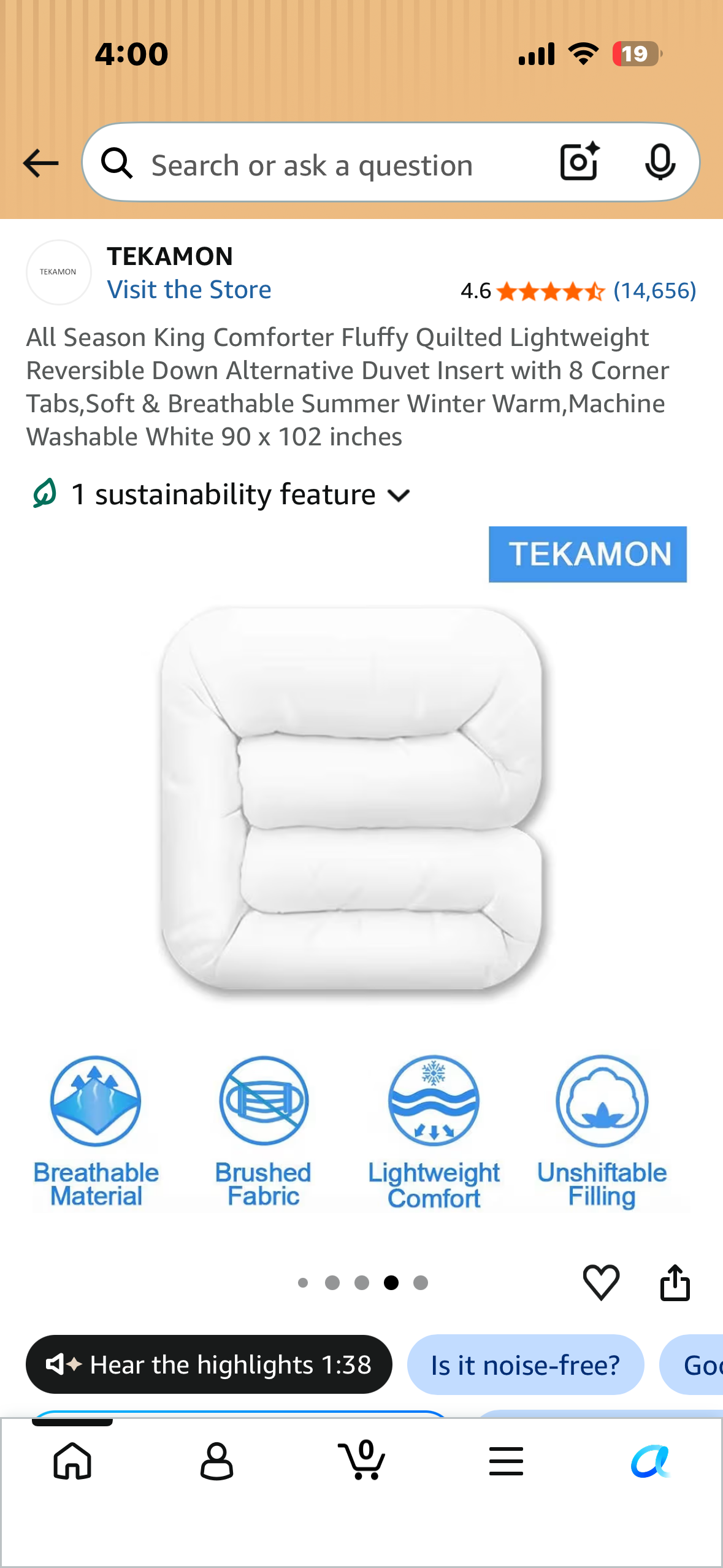 All Season King Comforter, Fluffy, Quilted, Lightweight, Reversible Down Alternative, Duvet Insert with 8 Corner Tabs,Soft & Breathable Summer and Winter, Machine Washable White 90 x 102 inches
