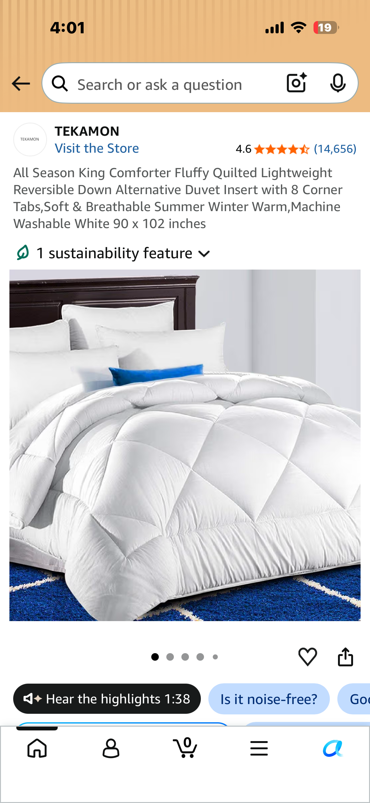 All Season King Comforter, Fluffy, Quilted, Lightweight, Reversible Down Alternative, Duvet Insert with 8 Corner Tabs,Soft & Breathable Summer and Winter, Machine Washable White 90 x 102 inches