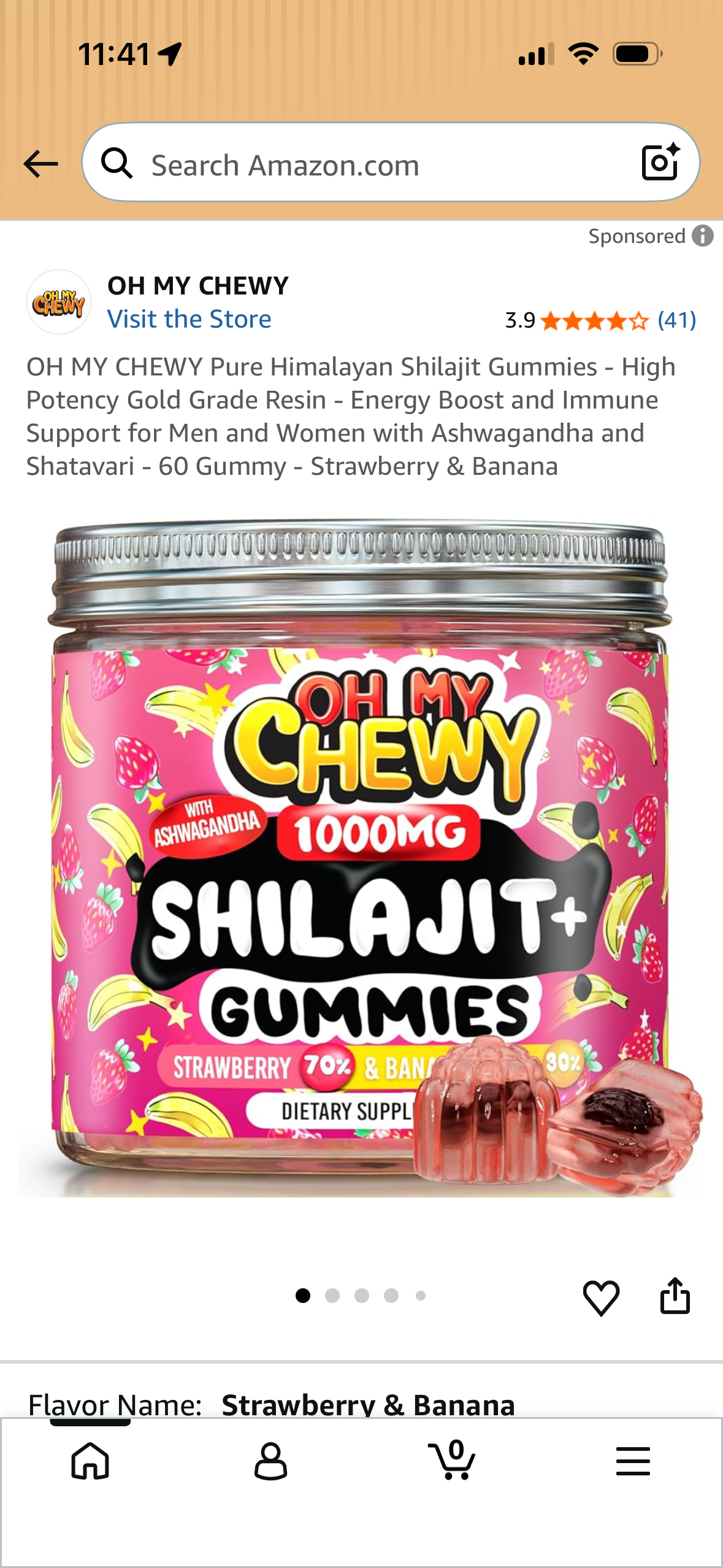 OH MY CHEWY Pure Himalayan Shilajit Gummies - High Potency Gold Grade Resin - Energy Boost and Immune Support for Men and Women with Ashwagandha and Shatavari - 60 Gummy - Strawberry & Banana (Expires 08/09/2026)