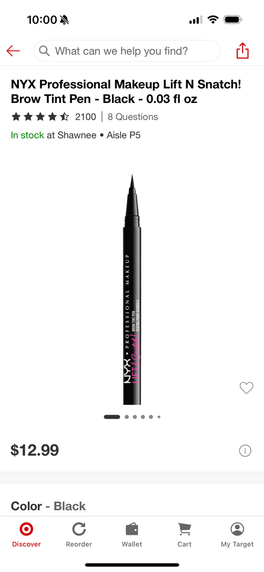 NYX Professional Makeup Lift N Snatch! Brow Tint Pen - Black - 0.03 fl oz