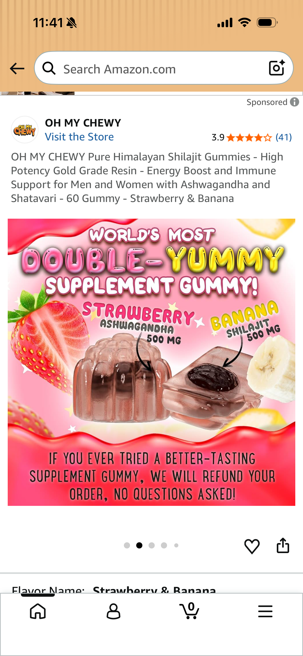OH MY CHEWY Pure Himalayan Shilajit Gummies - High Potency Gold Grade Resin - Energy Boost and Immune Support for Men and Women with Ashwagandha and Shatavari - 60 Gummy - Strawberry & Banana (Expires 08/09/2026)