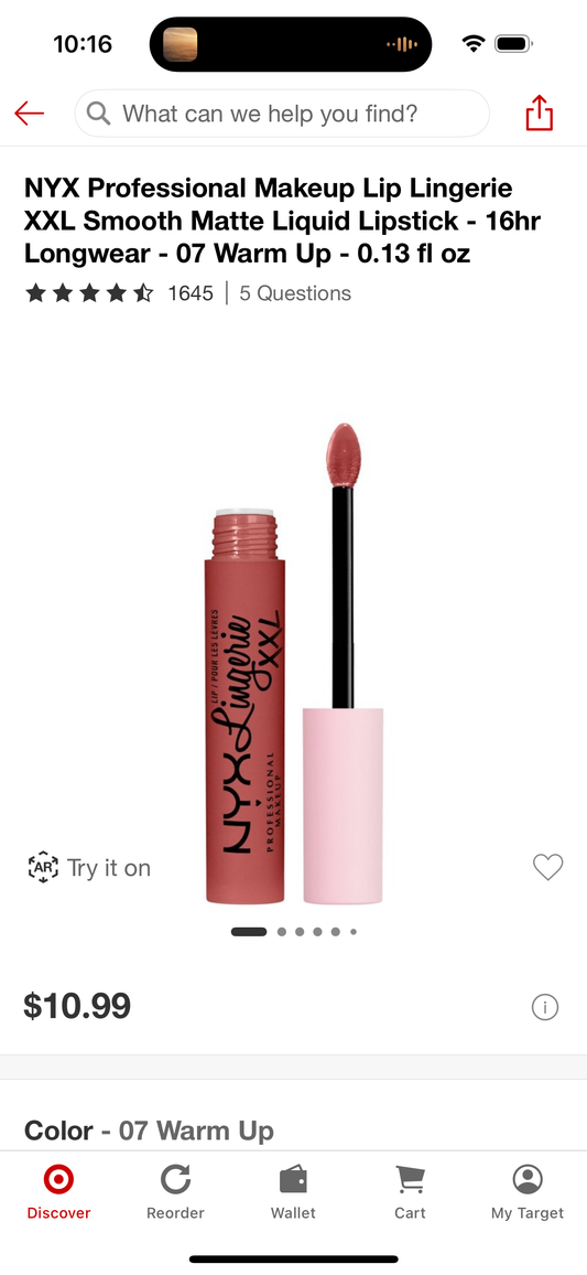 NYX Professional Makeup Lip Lingerie XXL Smooth Matte Liquid Lipstick - 16hr Longwear - 07 Warm Up - 0.13 fl oz