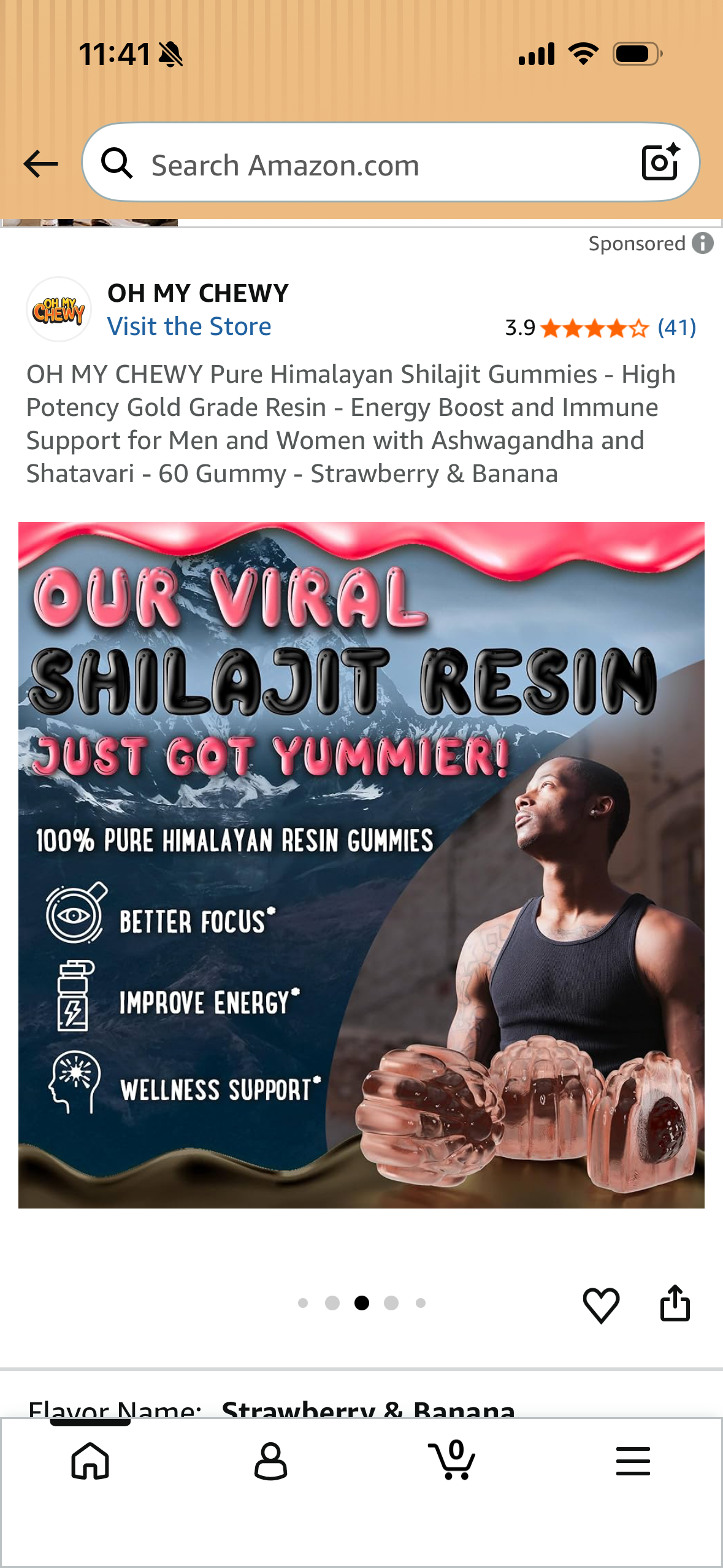 OH MY CHEWY Pure Himalayan Shilajit Gummies - High Potency Gold Grade Resin - Energy Boost and Immune Support for Men and Women with Ashwagandha and Shatavari - 60 Gummy - Strawberry & Banana (Expires 08/09/2026)