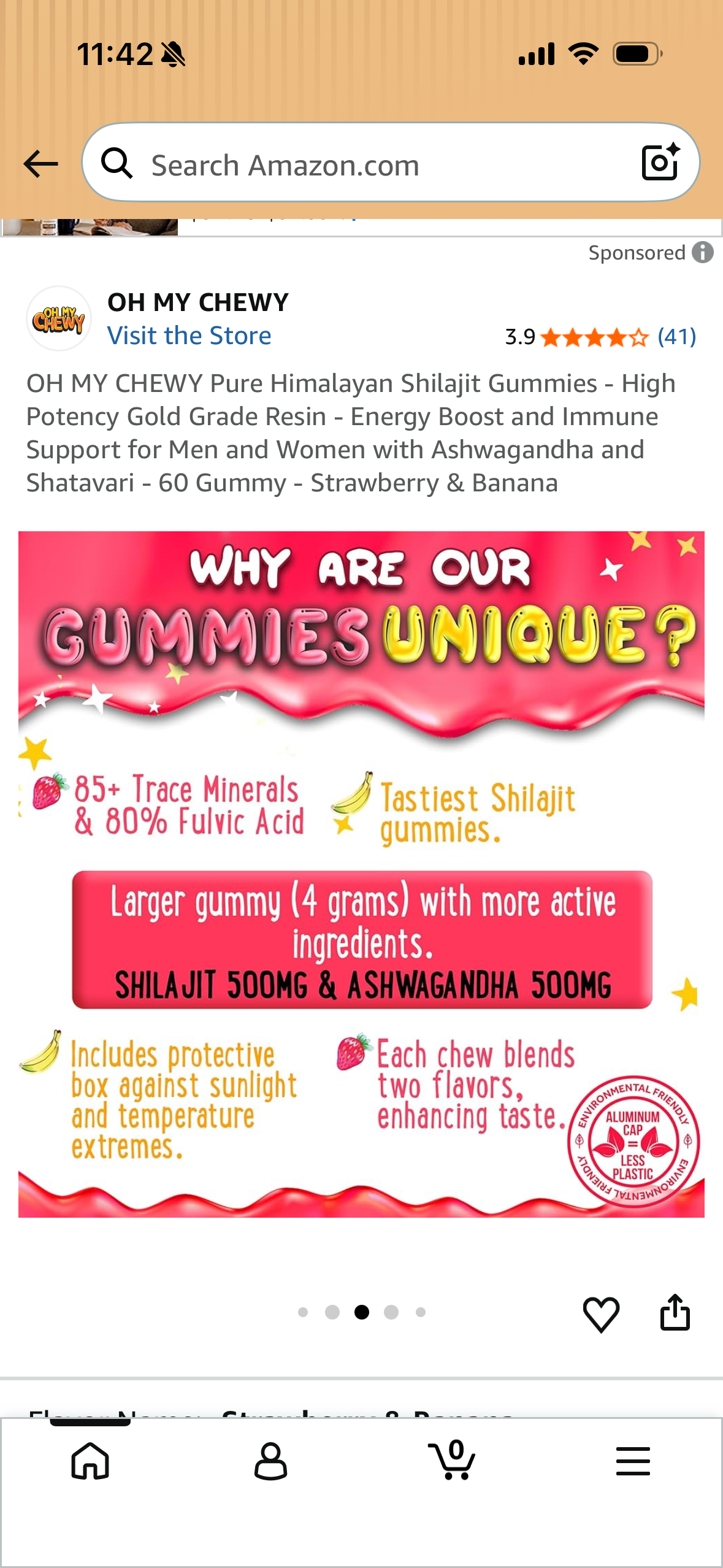 OH MY CHEWY Pure Himalayan Shilajit Gummies - High Potency Gold Grade Resin - Energy Boost and Immune Support for Men and Women with Ashwagandha and Shatavari - 60 Gummy - Strawberry & Banana (Expires 08/09/2026)