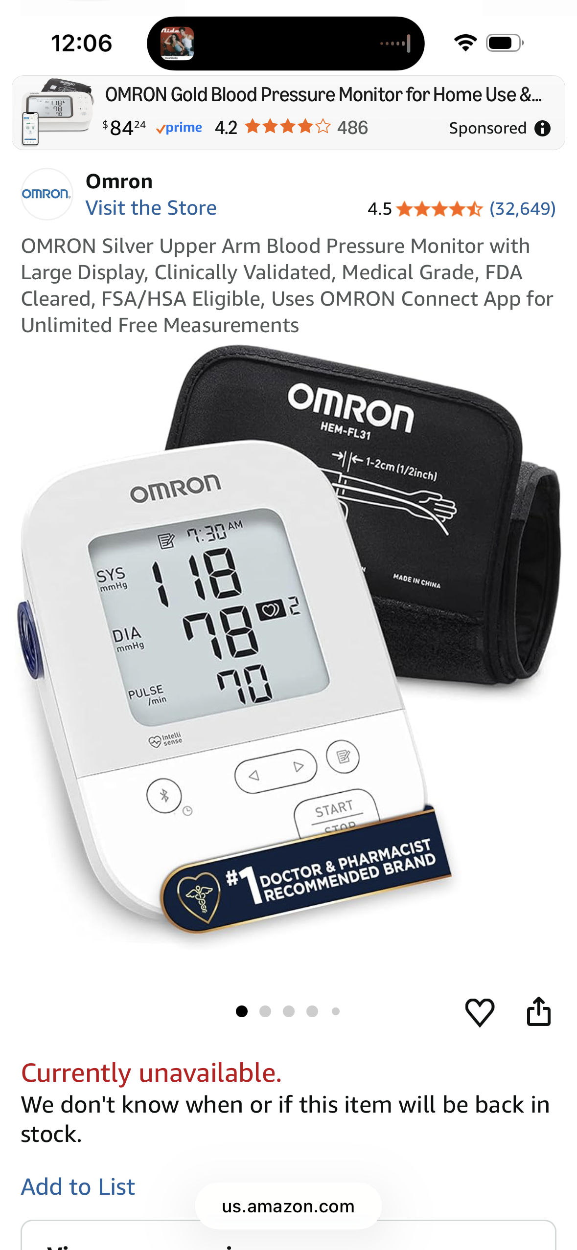 OMRON Silver Upper Arm Blood Pressure Monitor with Large Display, Clinically Validated, Medical Grade, FDA Cleared, FSA/HSA Eligible, Uses OMRON Connect App for Unlimited Free Measurements