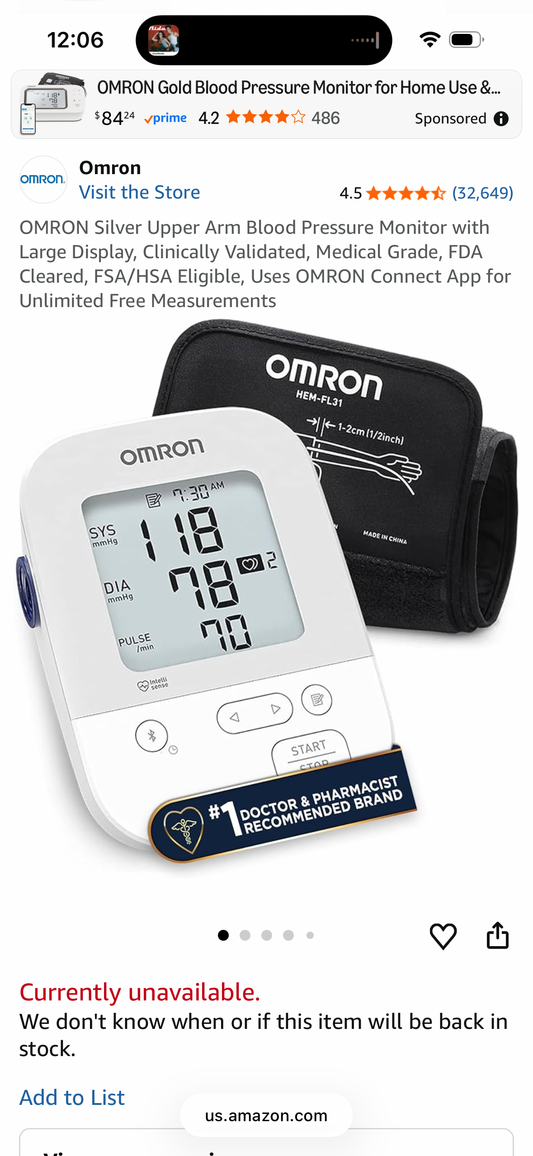 OMRON Silver Upper Arm Blood Pressure Monitor with Large Display, Clinically Validated, Medical Grade, FDA Cleared, FSA/HSA Eligible, Uses OMRON Connect App for Unlimited Free Measurements