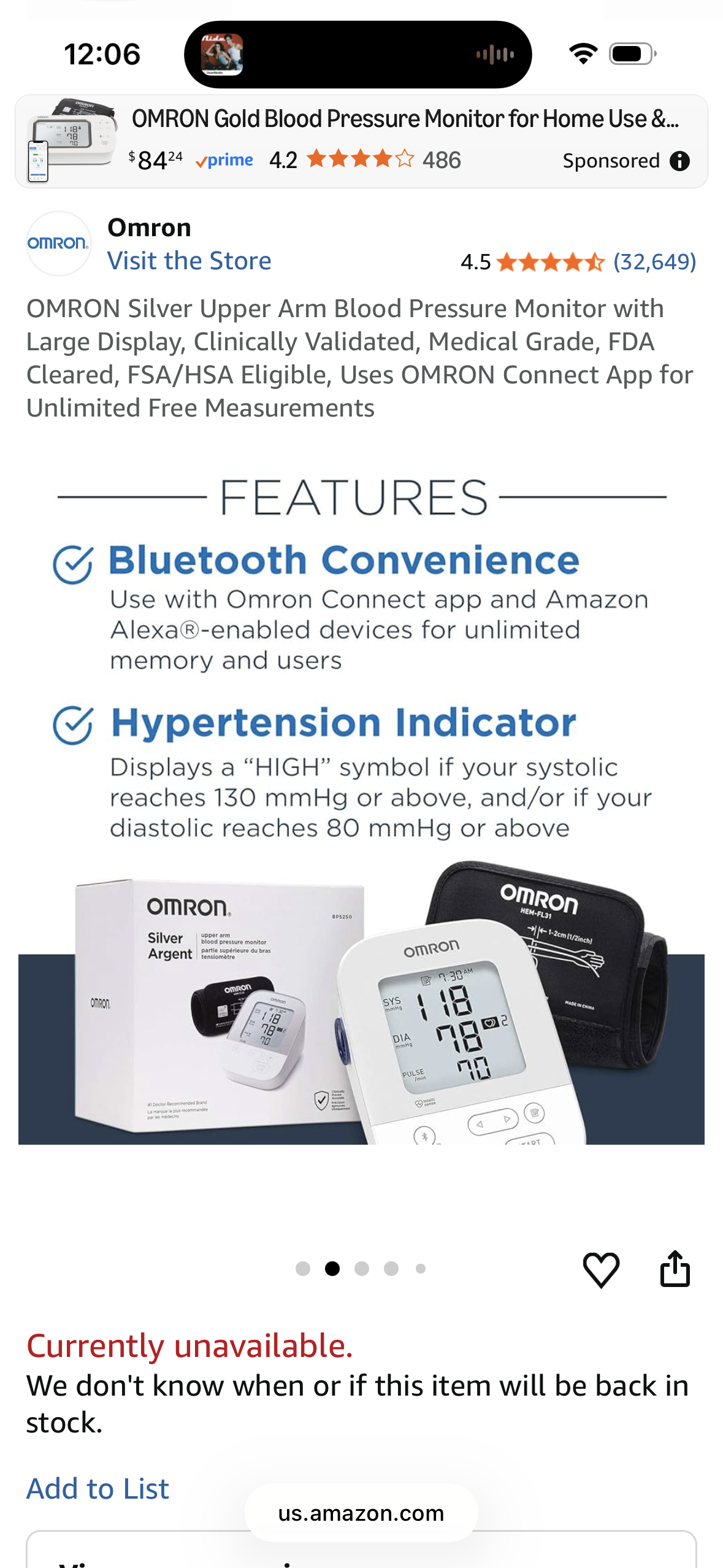 OMRON Silver Upper Arm Blood Pressure Monitor with Large Display, Clinically Validated, Medical Grade, FDA Cleared, FSA/HSA Eligible, Uses OMRON Connect App for Unlimited Free Measurements