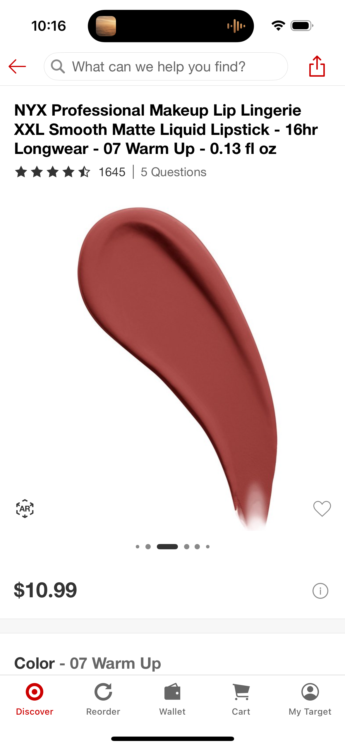 NYX Professional Makeup Lip Lingerie XXL Smooth Matte Liquid Lipstick - 16hr Longwear - 07 Warm Up - 0.13 fl oz