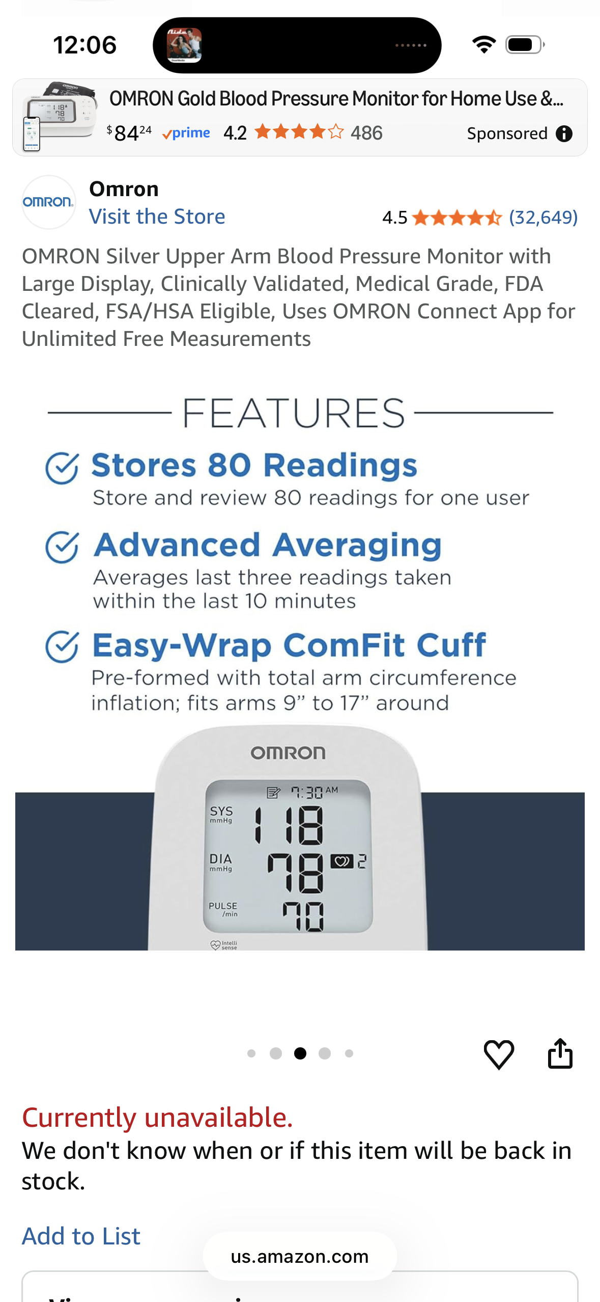 OMRON Silver Upper Arm Blood Pressure Monitor with Large Display, Clinically Validated, Medical Grade, FDA Cleared, FSA/HSA Eligible, Uses OMRON Connect App for Unlimited Free Measurements