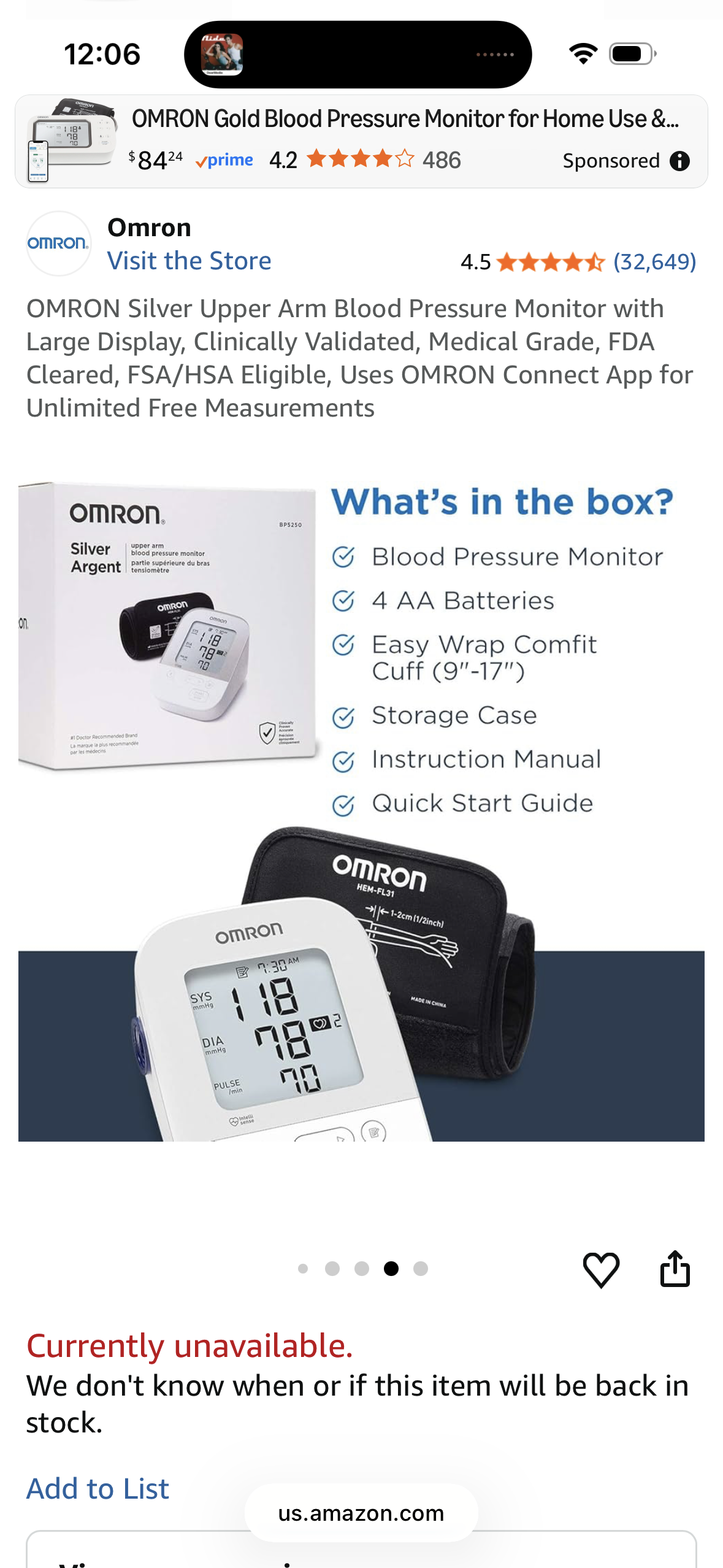OMRON Silver Upper Arm Blood Pressure Monitor with Large Display, Clinically Validated, Medical Grade, FDA Cleared, FSA/HSA Eligible, Uses OMRON Connect App for Unlimited Free Measurements