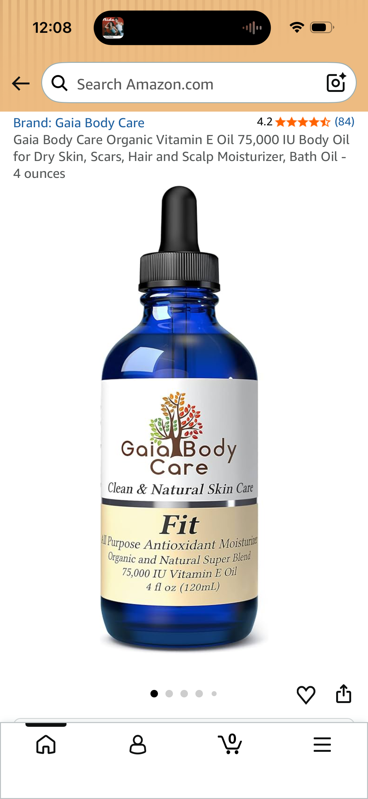Gaia Body Care Organic Vitamin E Oil 75,000 IU Body Oil for Dry Skin, Scars, Hair and Scalp Moisturizer, Bath Oil - 4 ounces