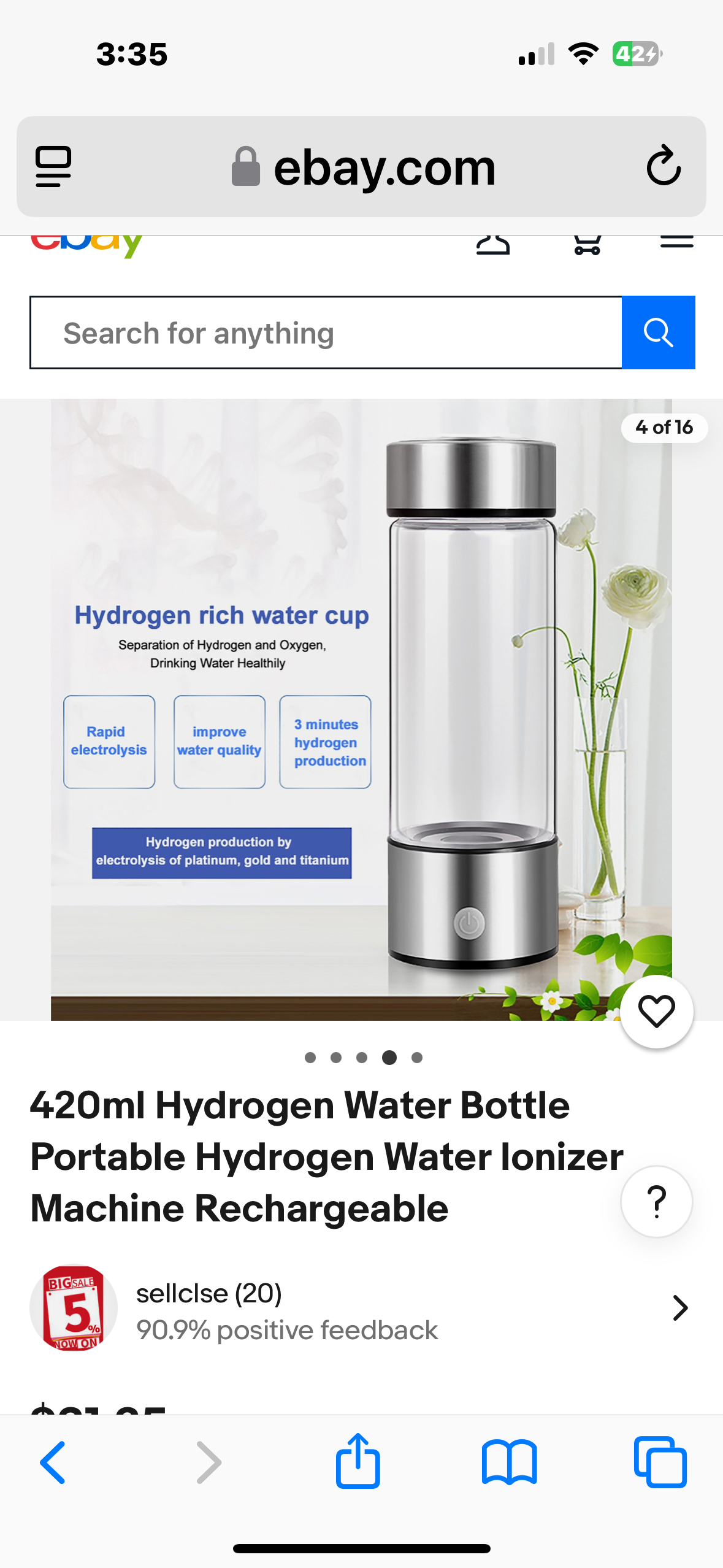 LOYALBASE Hydrohealth 𝐇𝐲𝐝𝐫𝐨𝐠𝐞𝐧 𝐖𝐚𝐭𝐞𝐫 𝐁𝐨𝐭𝐭𝐥𝐞,Portable Hydrogen Water Generator, 420ml Hydrogen Water Ionizer Machine, SPE,3 Minute Quick Electrolysis, Suitable for Office,Travel,Daily Drinking, silver
