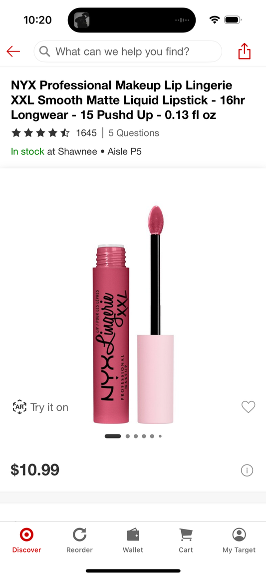 NYX Professional Makeup Lip Lingerie XXL Smooth Matte Liquid Lipstick - 16hr Longwear - 15 Pushd Up - 0.13 fl oz