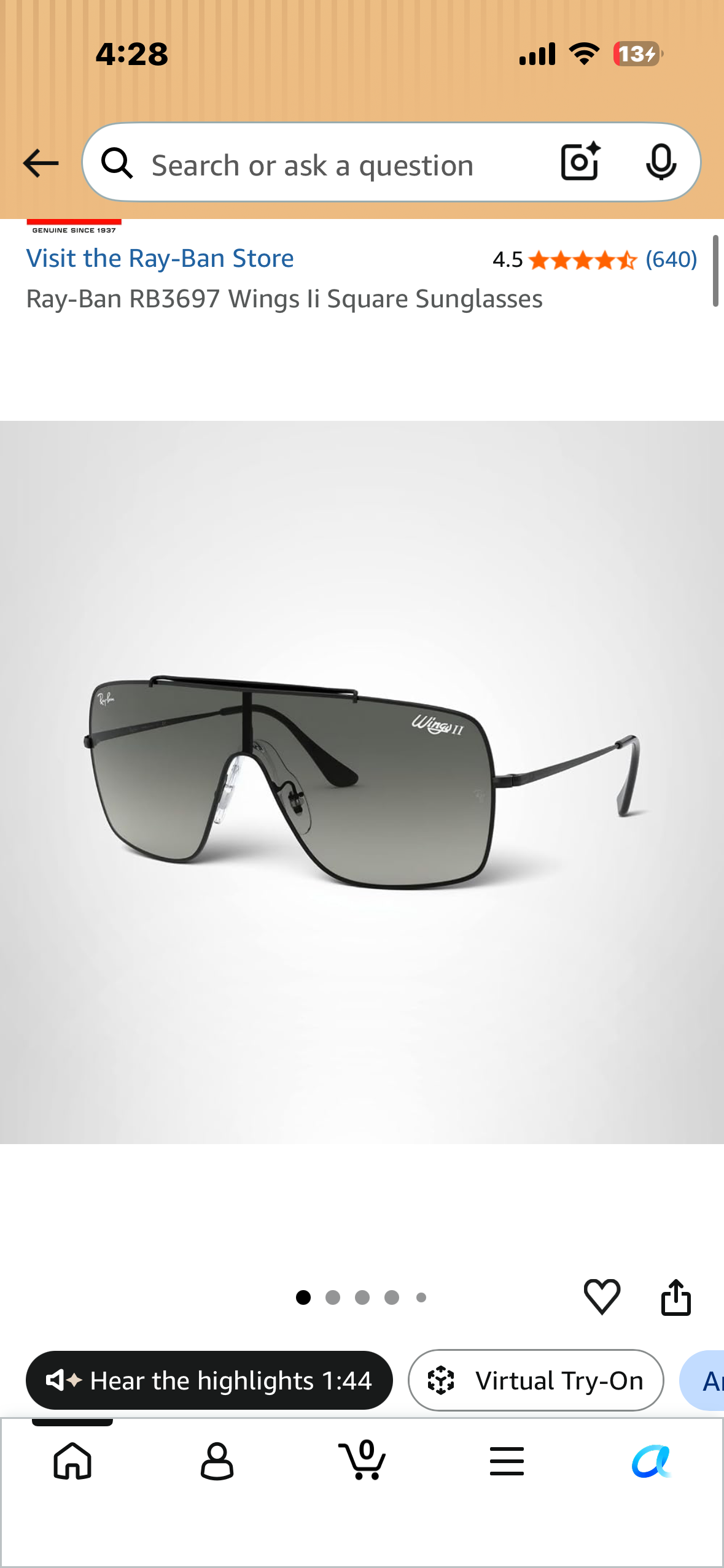 Ray-Ban RB3697 Wings Ii Square Sunglasses