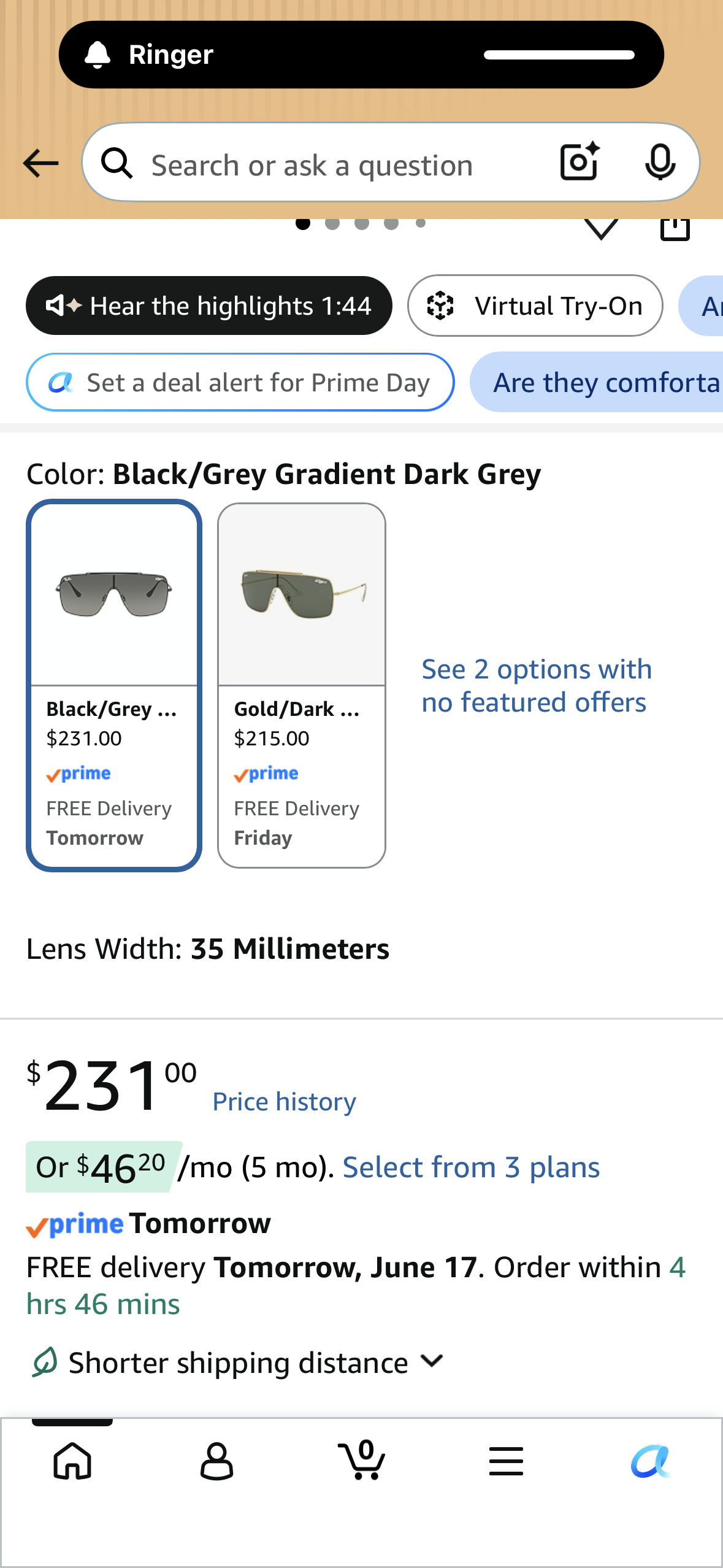 Ray-Ban RB3697 Wings Ii Square Sunglasses
