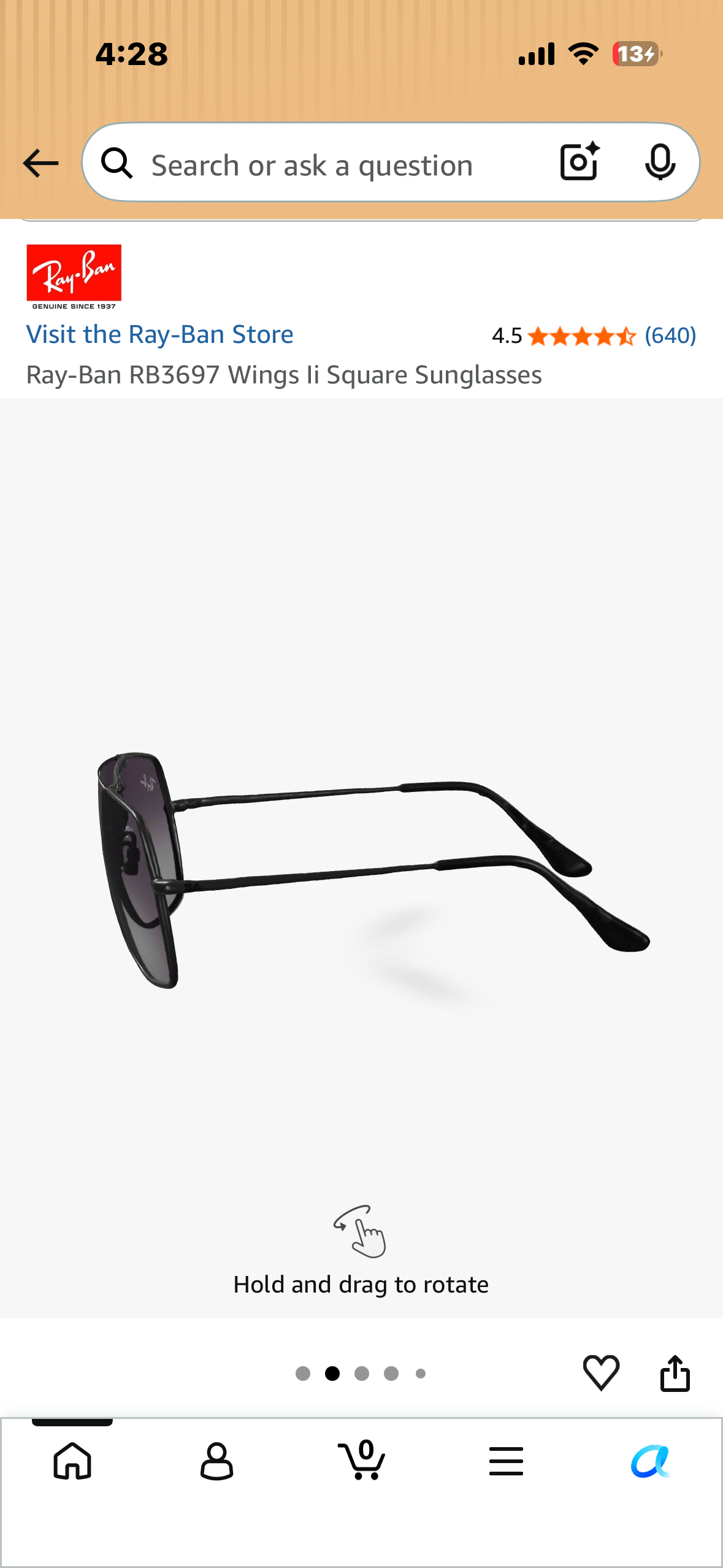 Ray-Ban RB3697 Wings Ii Square Sunglasses
