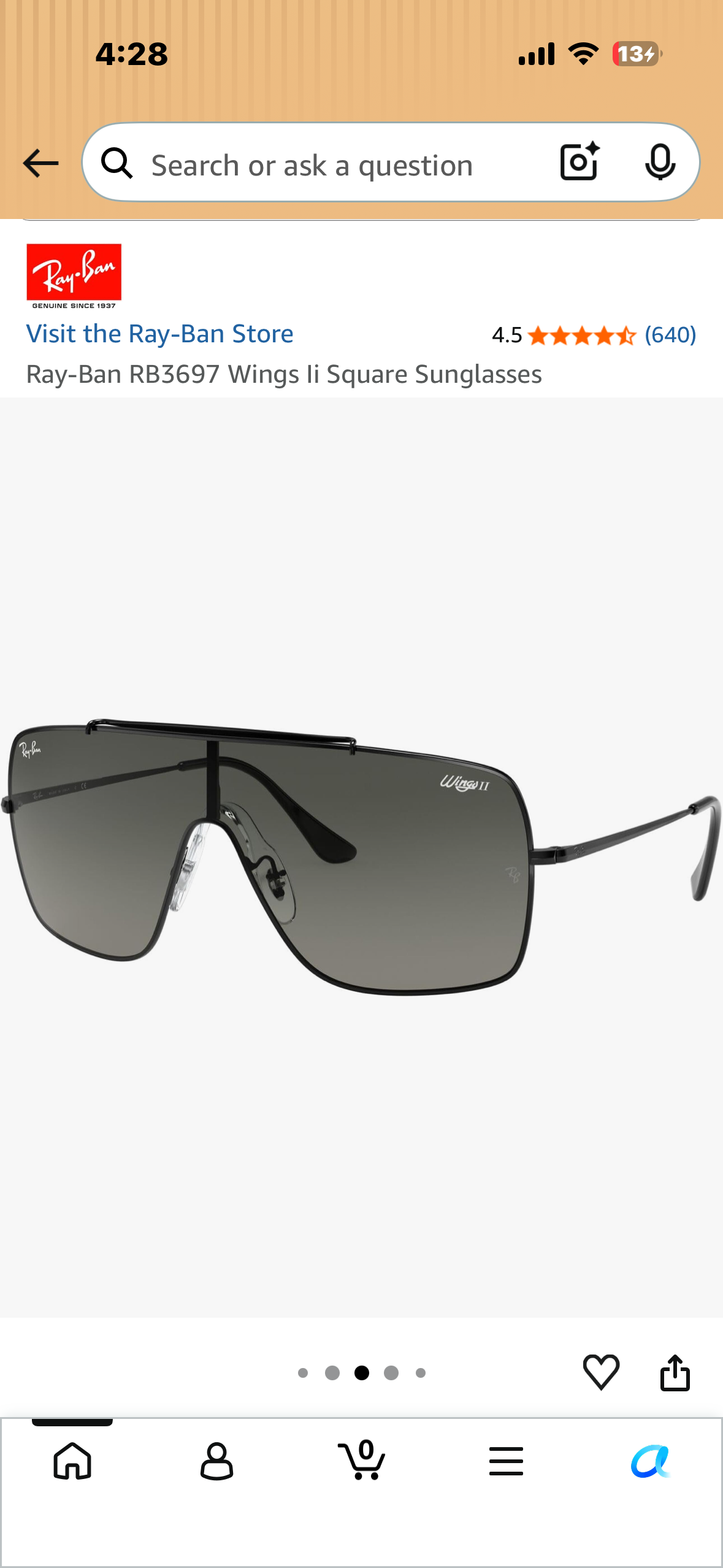 Ray-Ban RB3697 Wings Ii Square Sunglasses