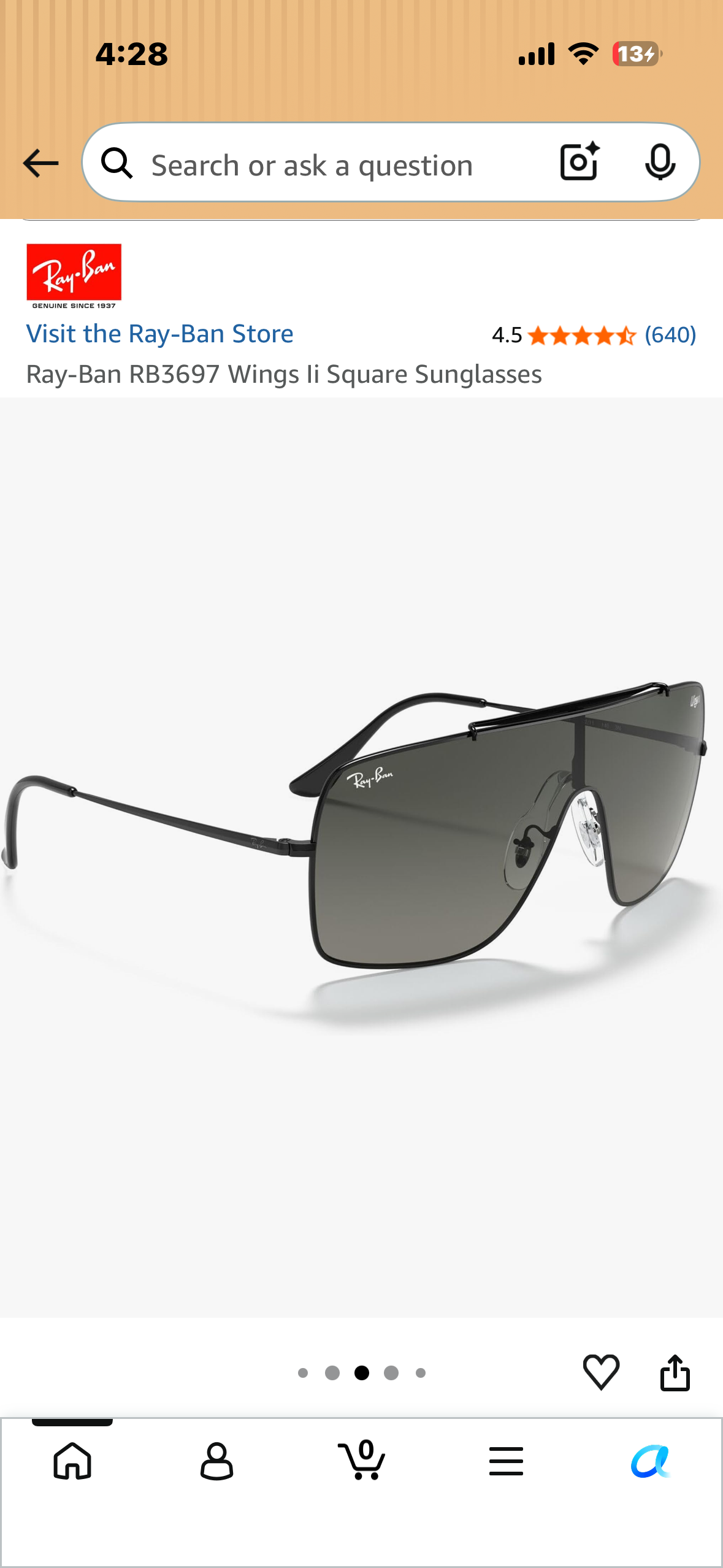 Ray-Ban RB3697 Wings Ii Square Sunglasses