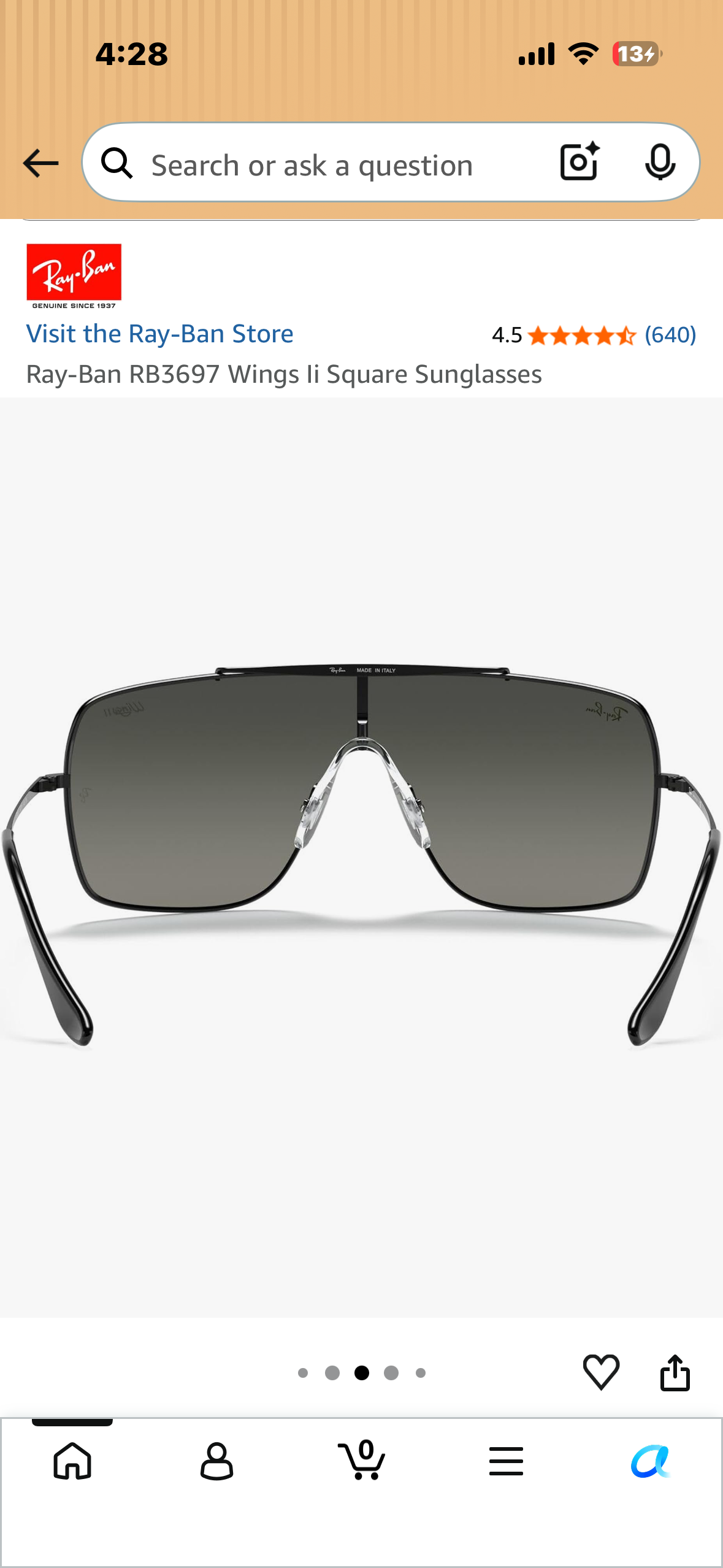 Ray-Ban RB3697 Wings Ii Square Sunglasses