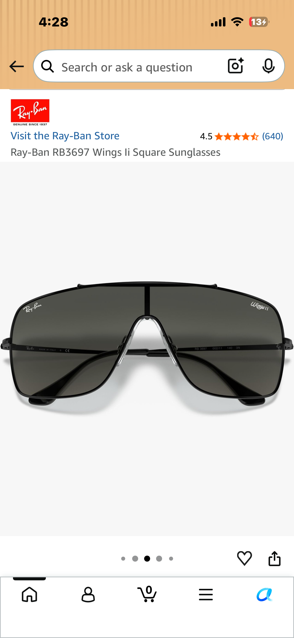 Ray-Ban RB3697 Wings Ii Square Sunglasses
