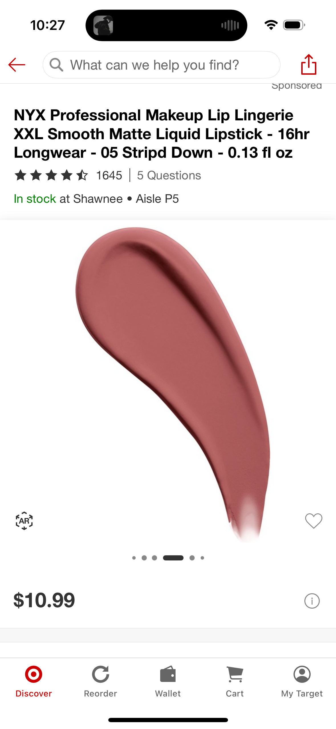NYX Professional Makeup Lip Lingerie XXL Smooth Matte Liquid Lipstick - 16hr Longwear - 05 Stripd Down - 0.13 fl oz