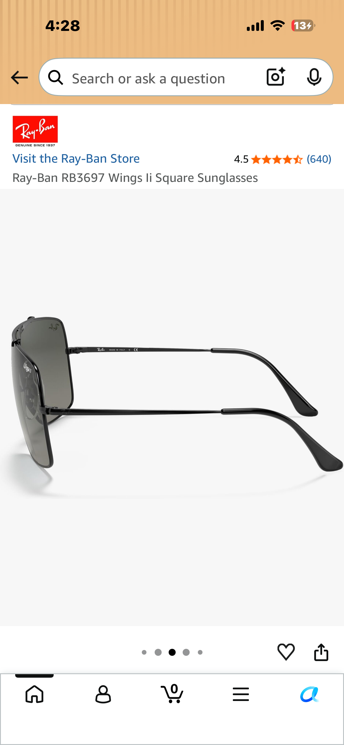 Ray-Ban RB3697 Wings Ii Square Sunglasses