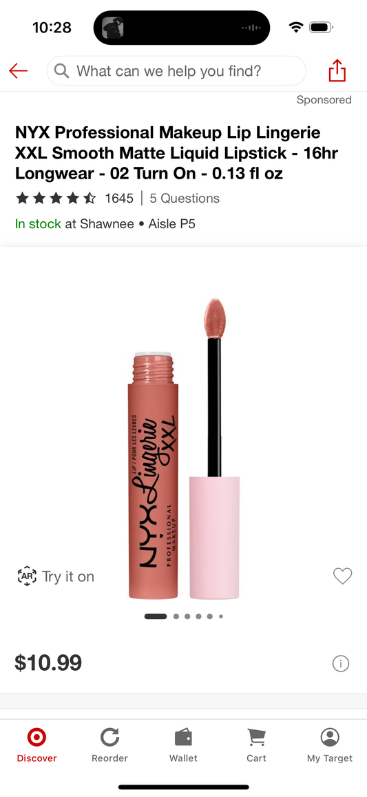 NYX Professional Makeup Lip Lingerie XXL Smooth Matte Liquid Lipstick - 16hr Longwear - 02 Turn On - 0.13 fl oz