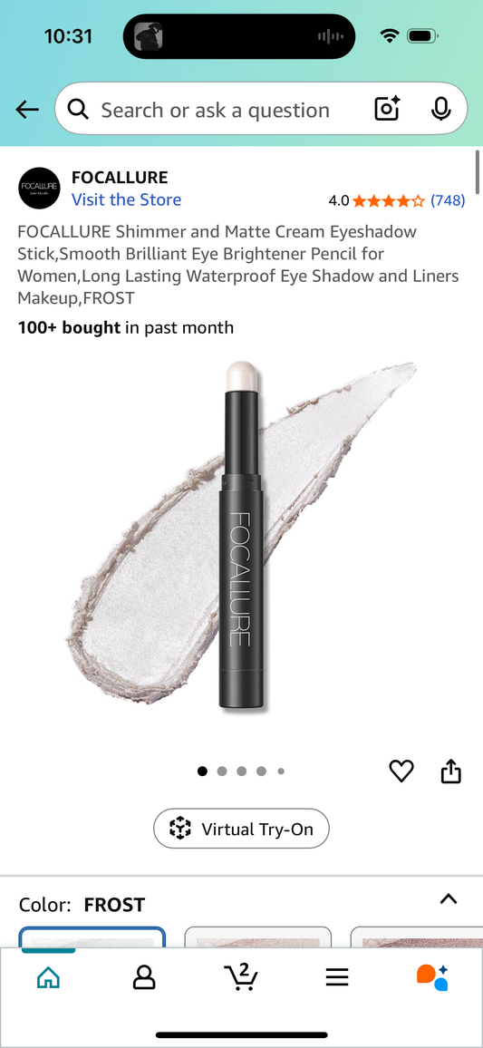 FOCALLURE Shimmer and Matte Cream Eyeshadow Stick,Smooth Brilliant Eye Brightener Pencil for Women,Long Lasting Waterproof Eye Shadow and Liners Makeup,FROST