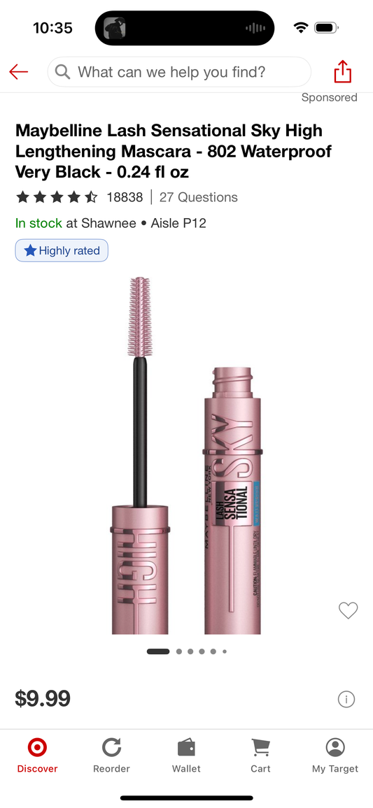Maybelline Lash Sensational Sky High Lengthening Mascara - 802 Waterproof Very Black - 0.24 fl oz