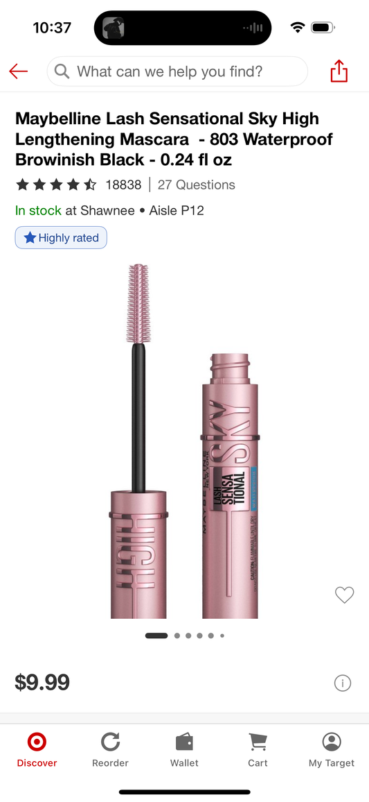 Maybelline Lash Sensational Sky High Lengthening Mascara - 803 Waterproof Browinish Black - 0.24 fl oz